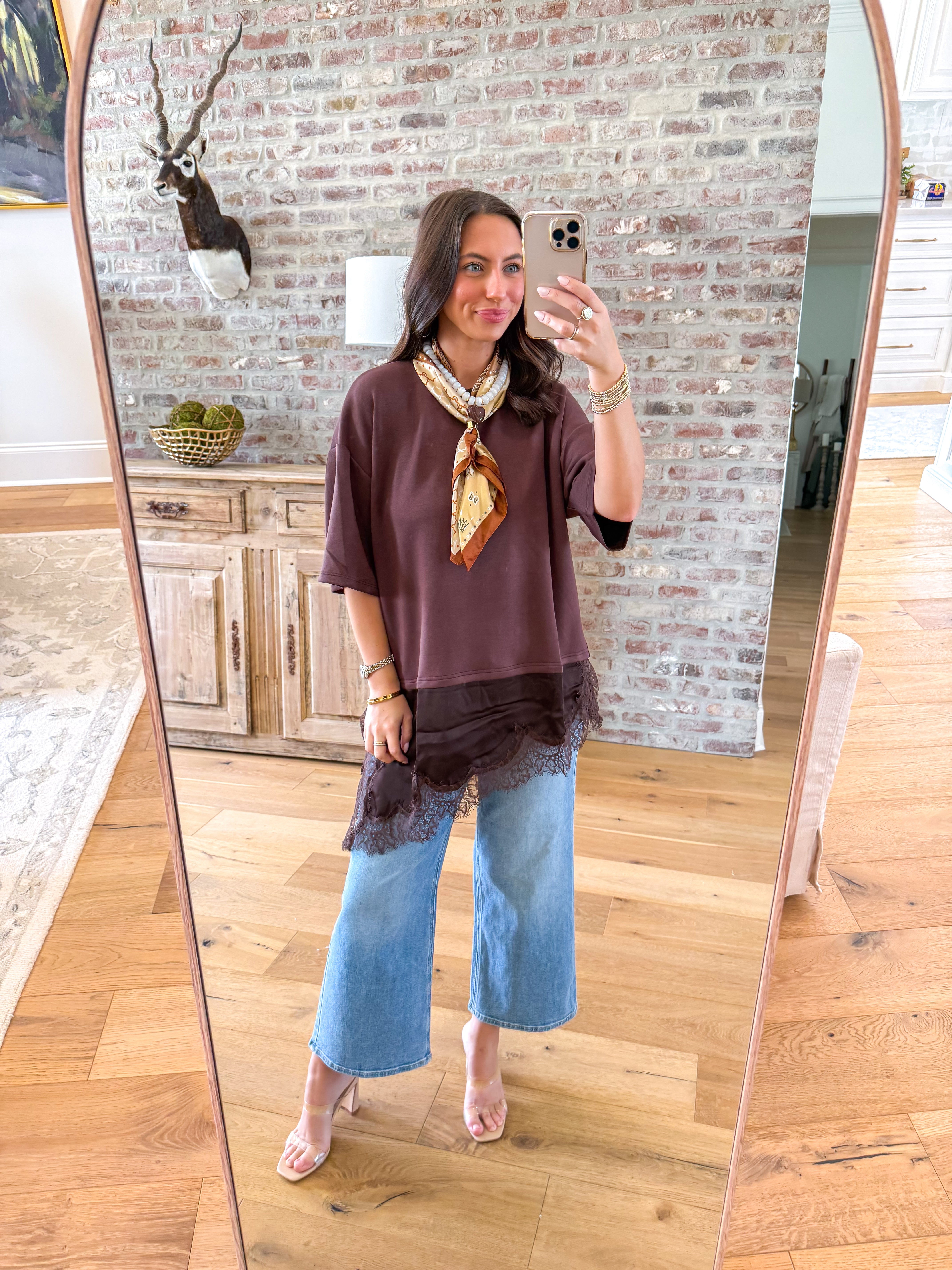 The Charlotte Lace-Hem Tee Brown