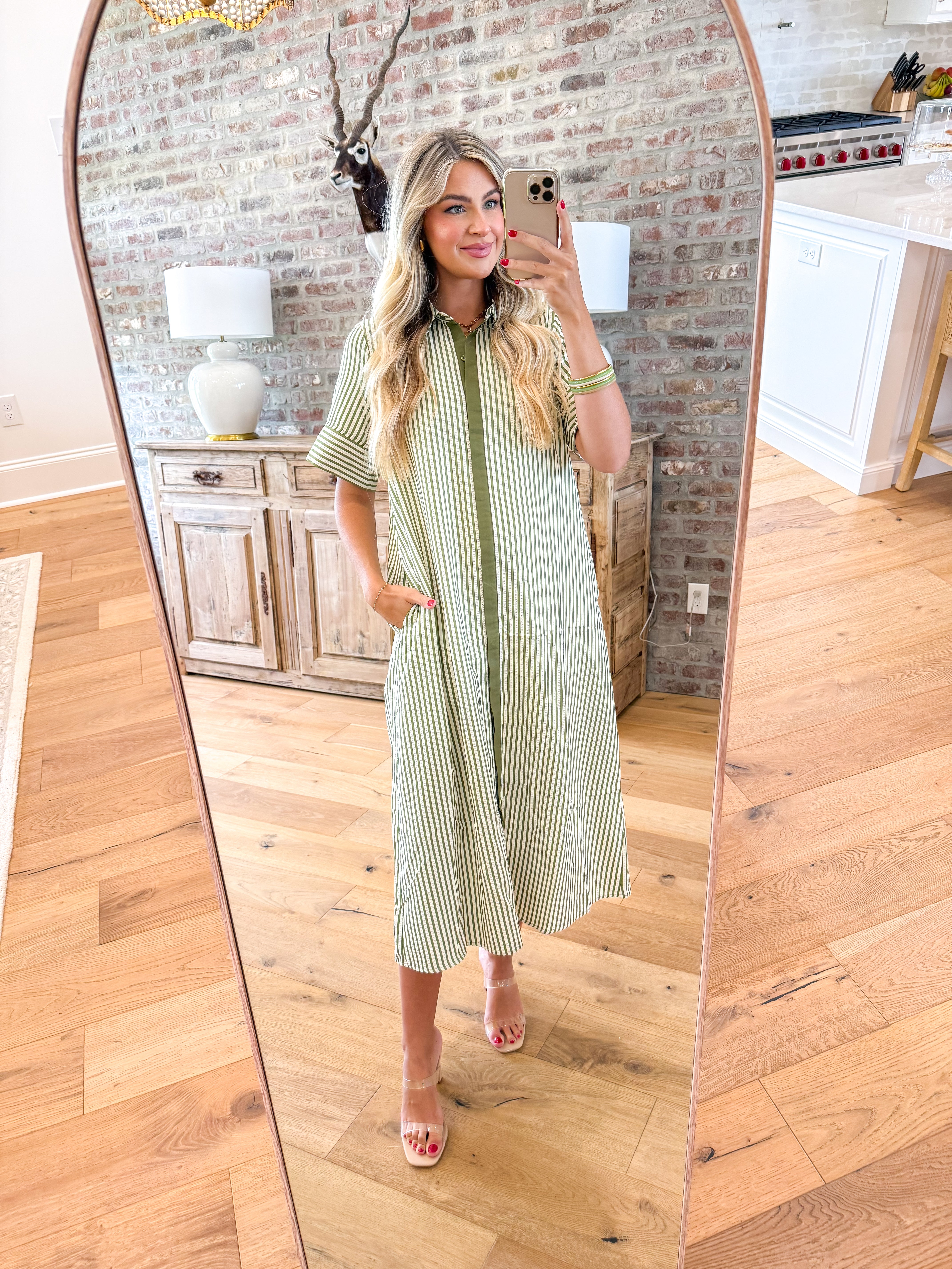 Sun-Washed Stripe Midi Dress Olive
