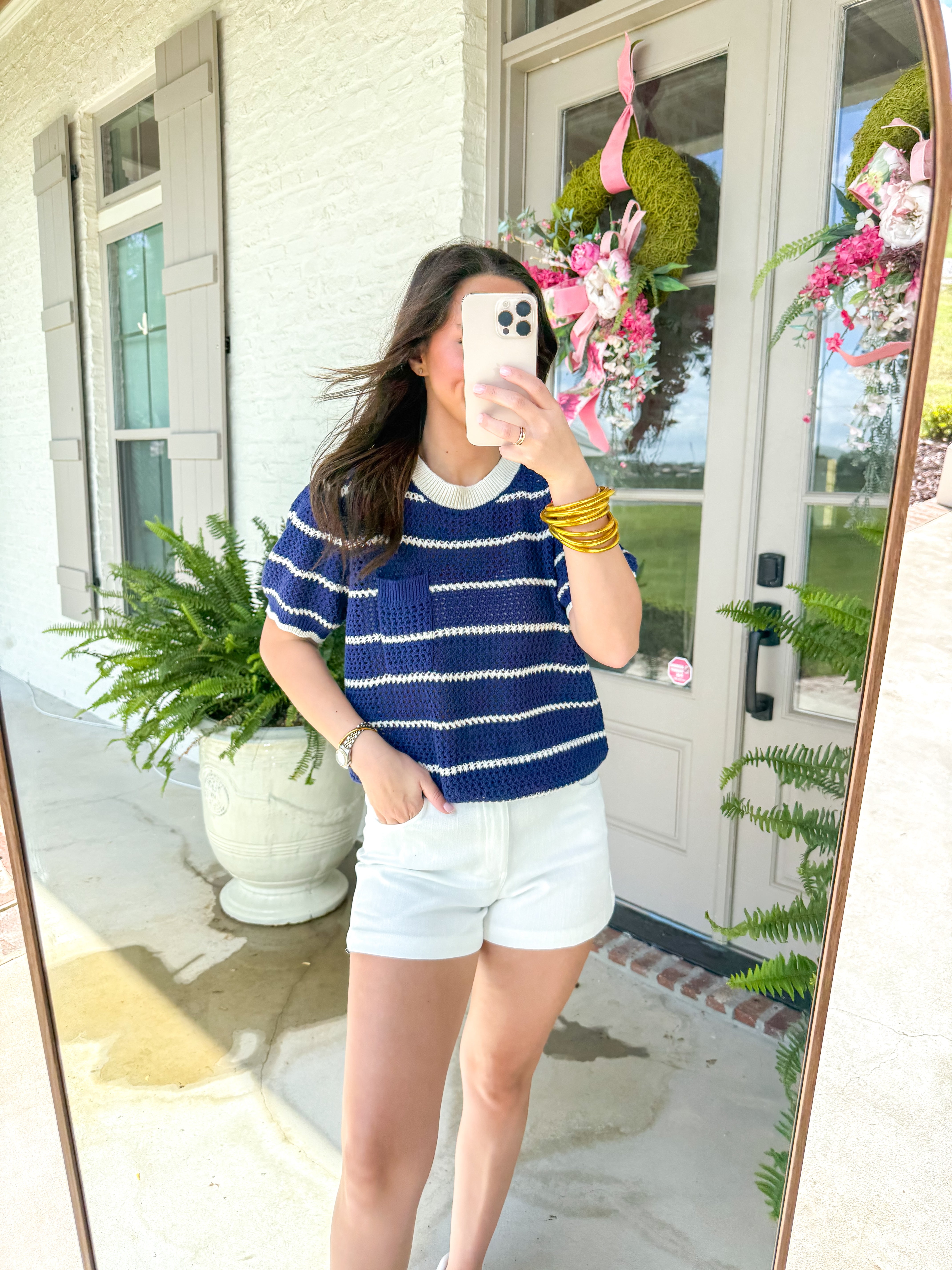 Dannah Stripe Crochet Sweater Top