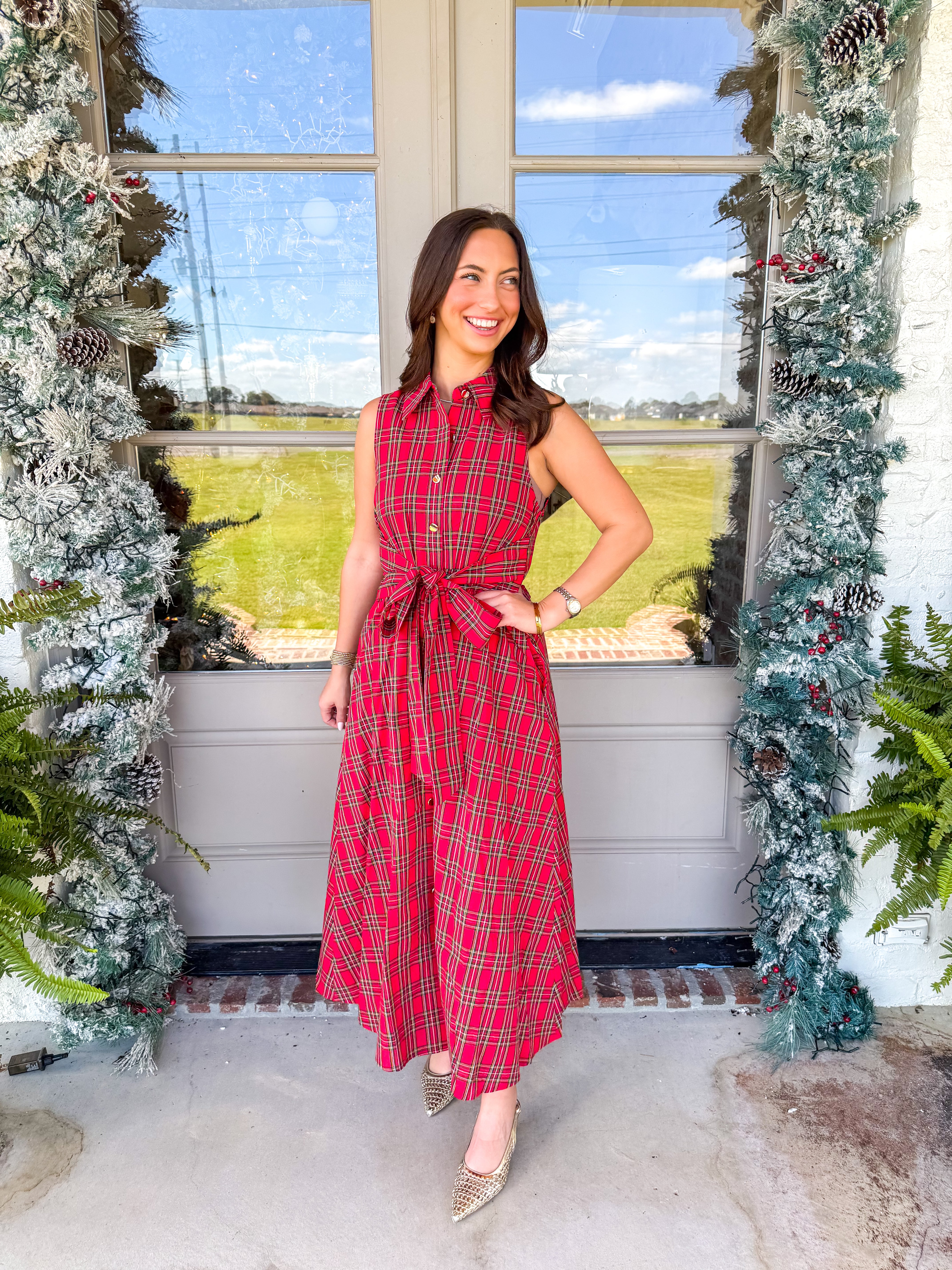 Scarlett Fields Plaid Midi Dress Red