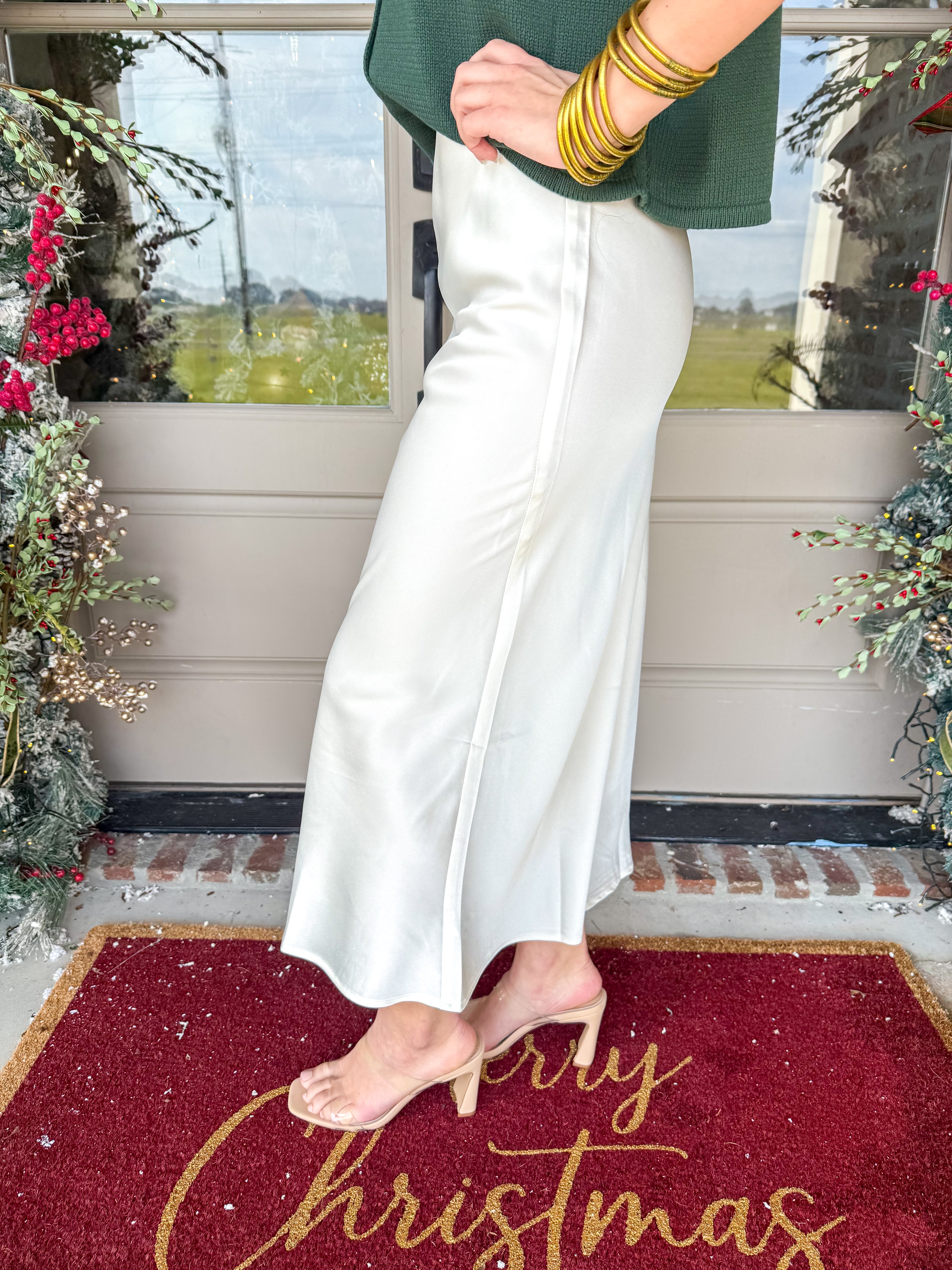 Satin Midi Skirt Off White
