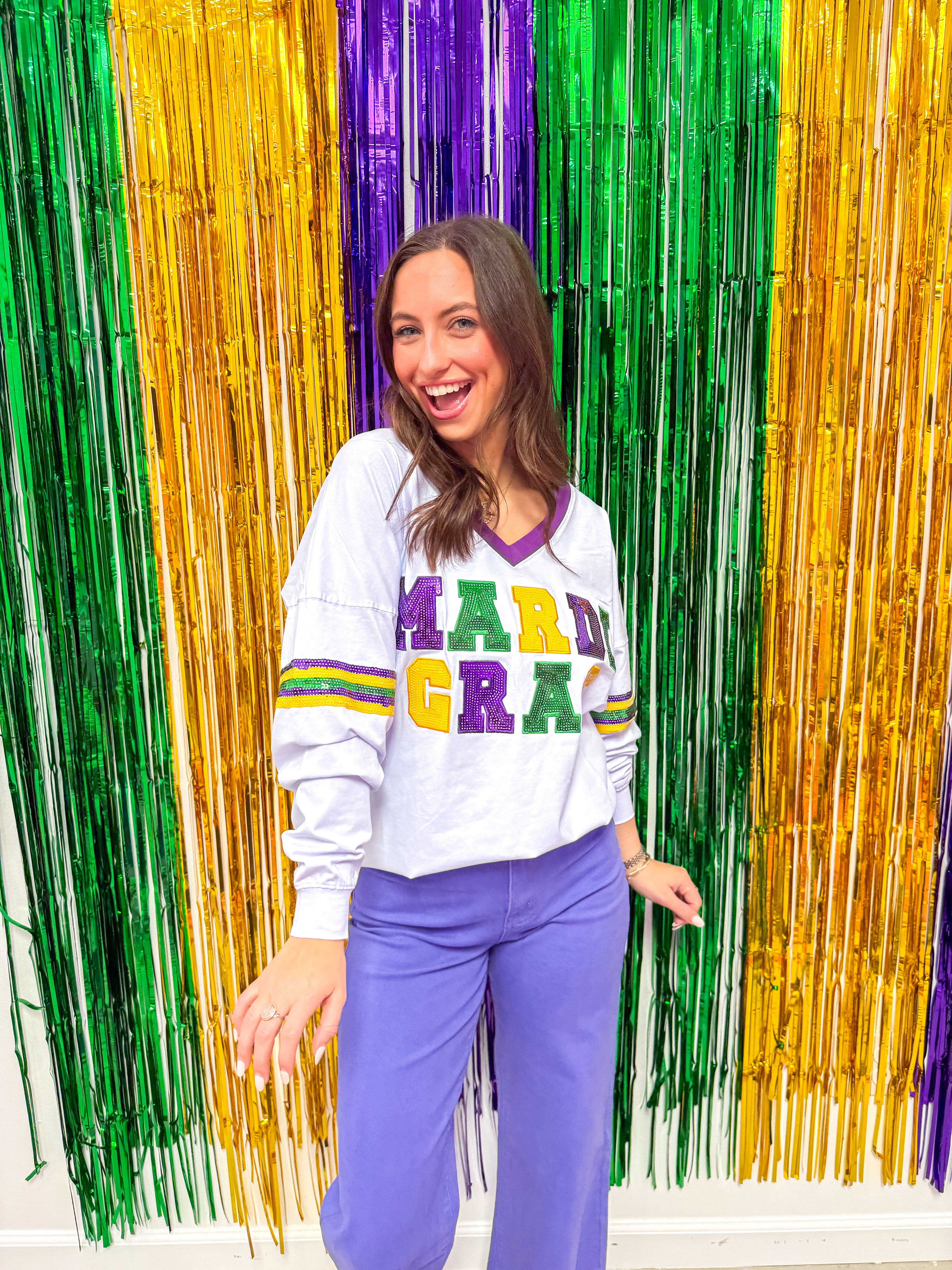 Bright Mardi Gras Sequin LG Shirt