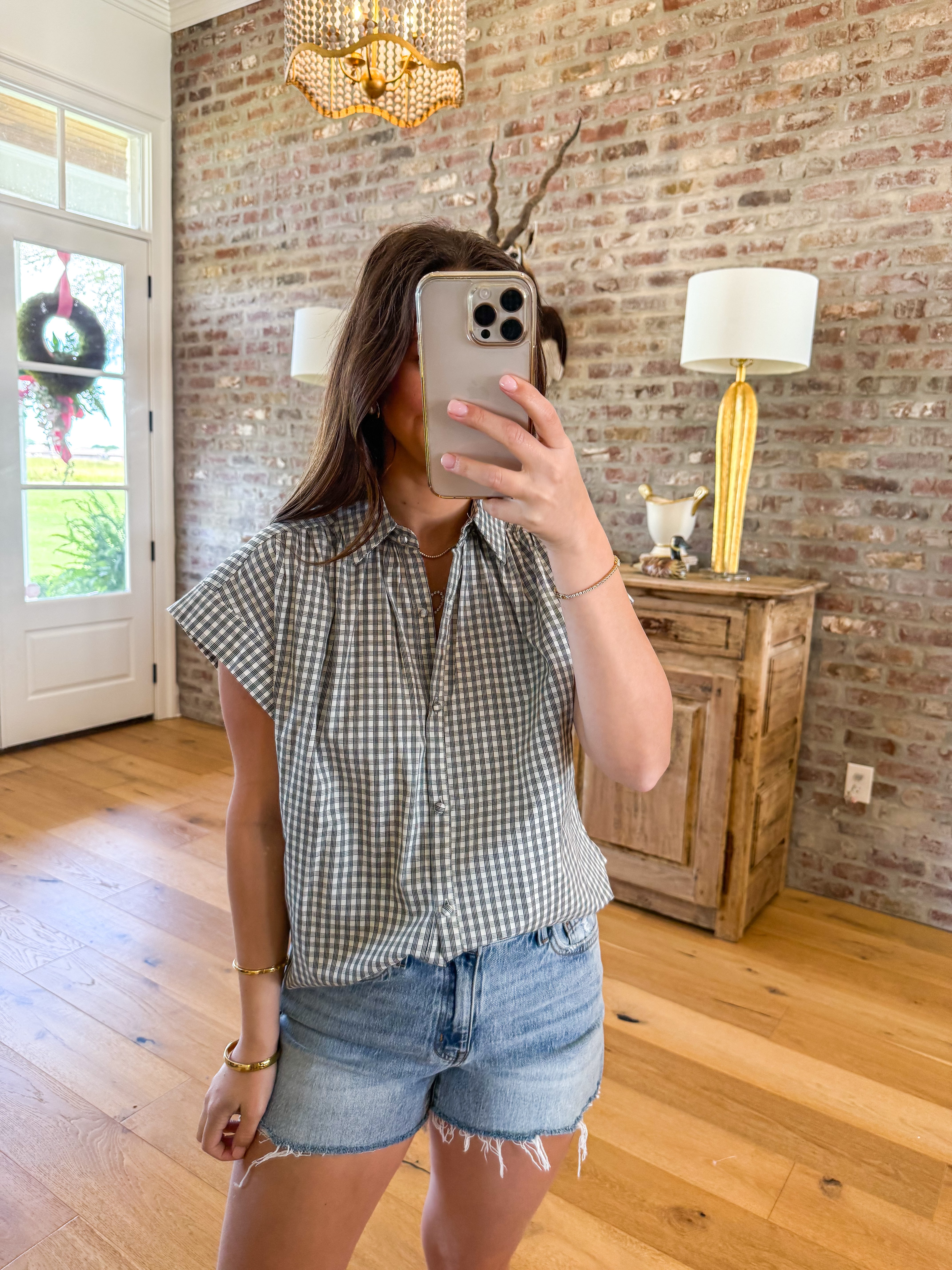 Angela Gingham Button-Up Top