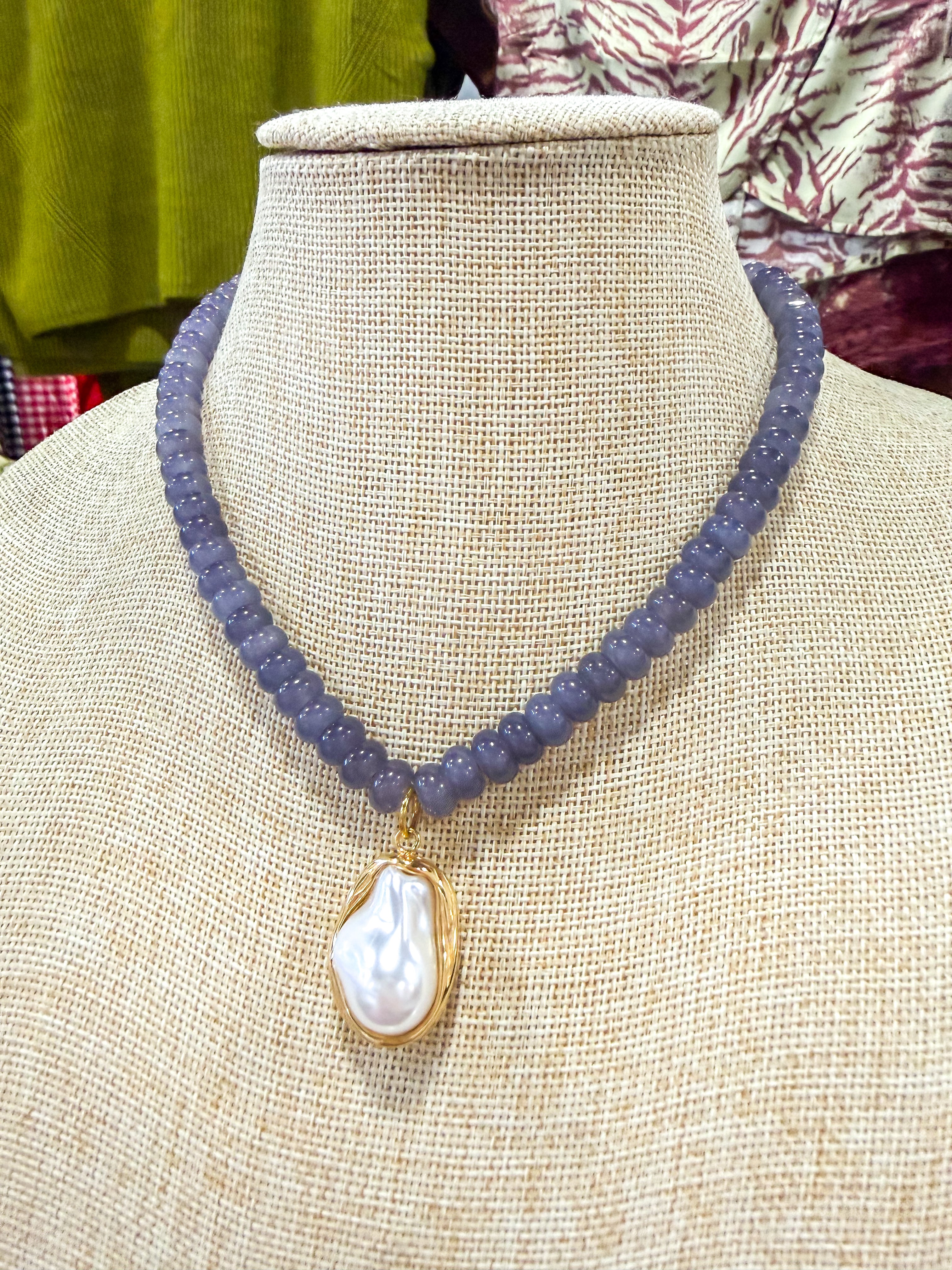 Pearl Drop Grey Beaded Necklace