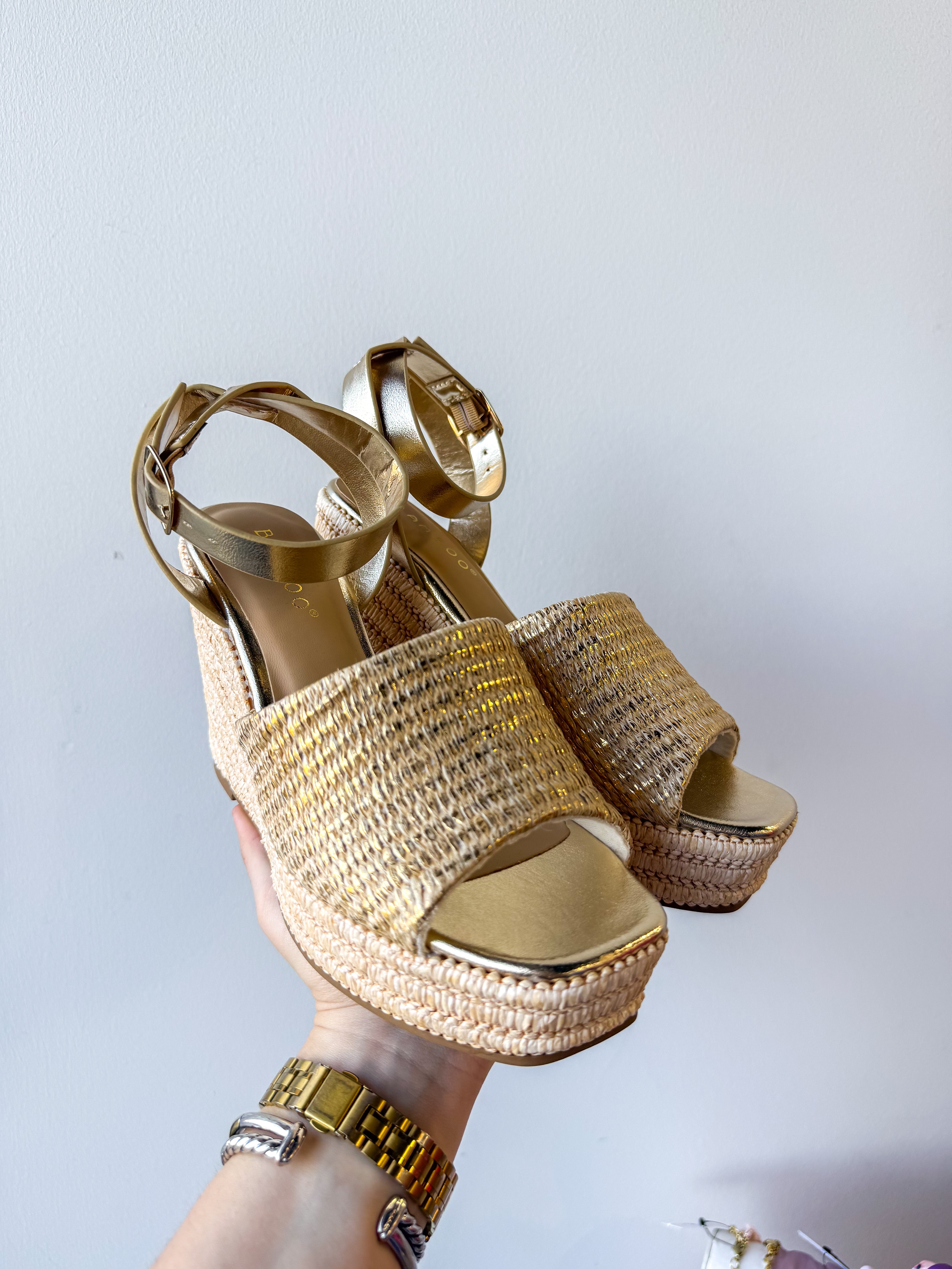 Blair Gold Raffia Wedge