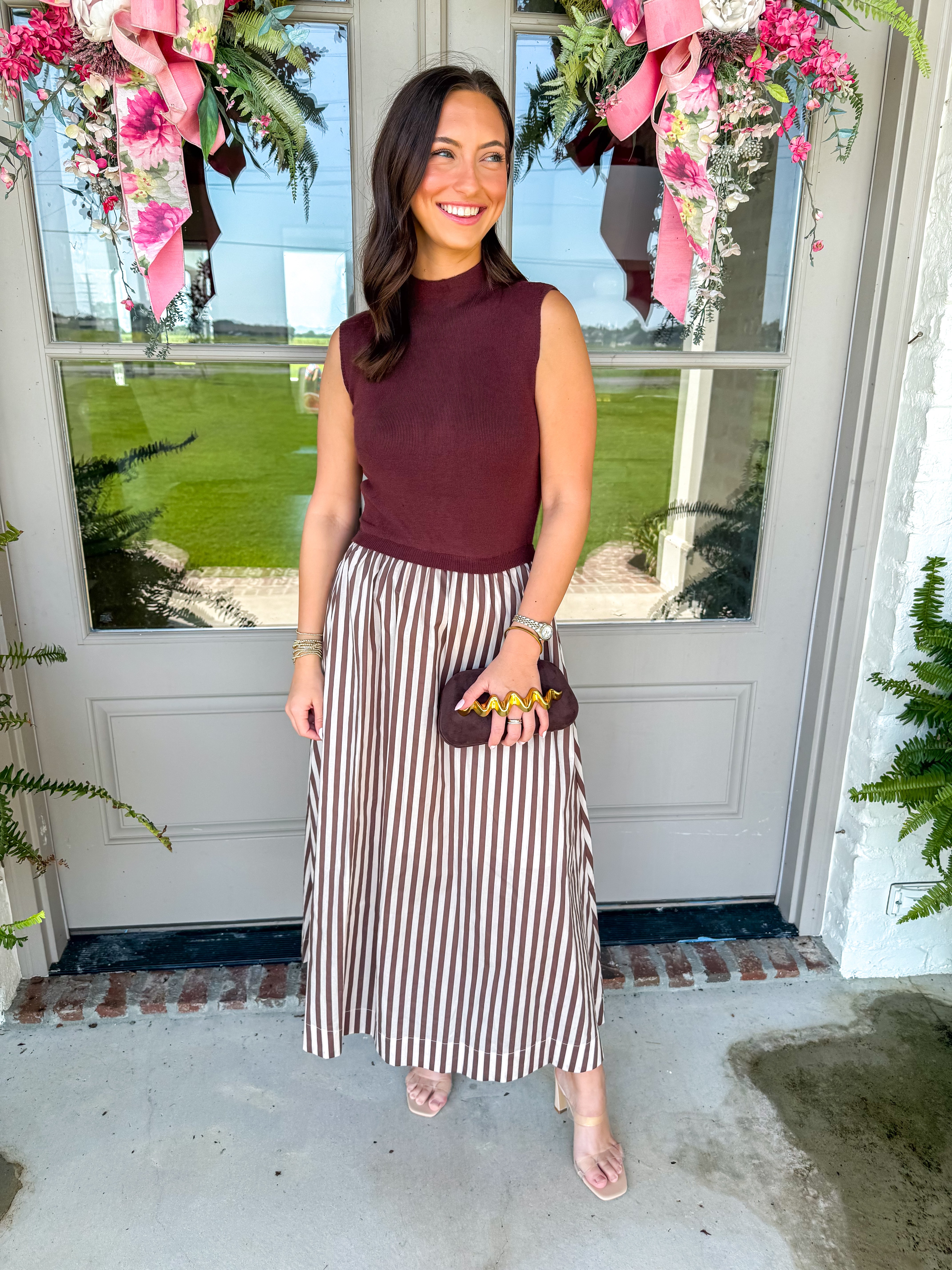 Brown Stripe Midi Dress