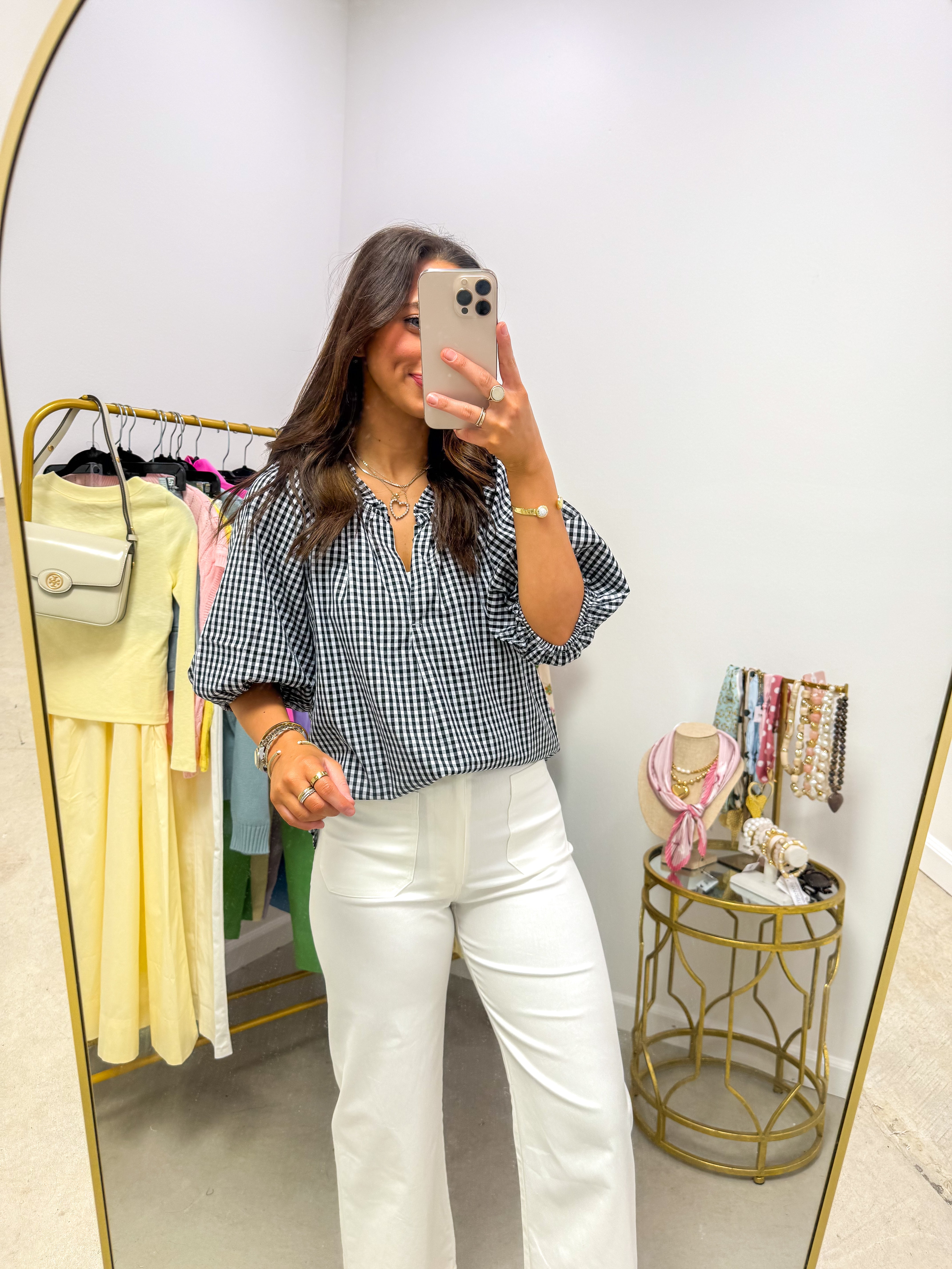 Haylee Black Gingham Puff Sleeve Shirt