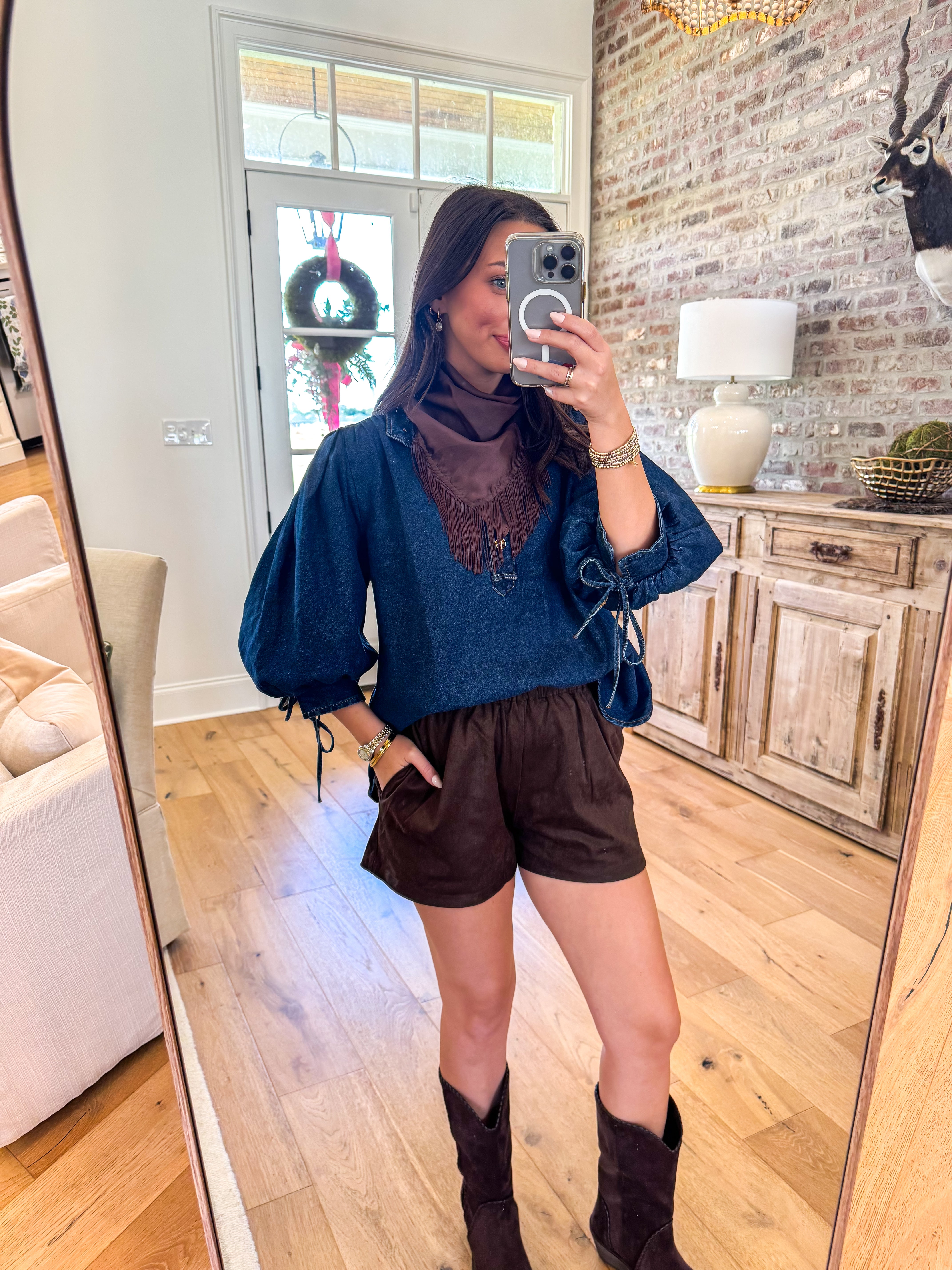 The Blue Belle Denim Puff-Sleeve Top