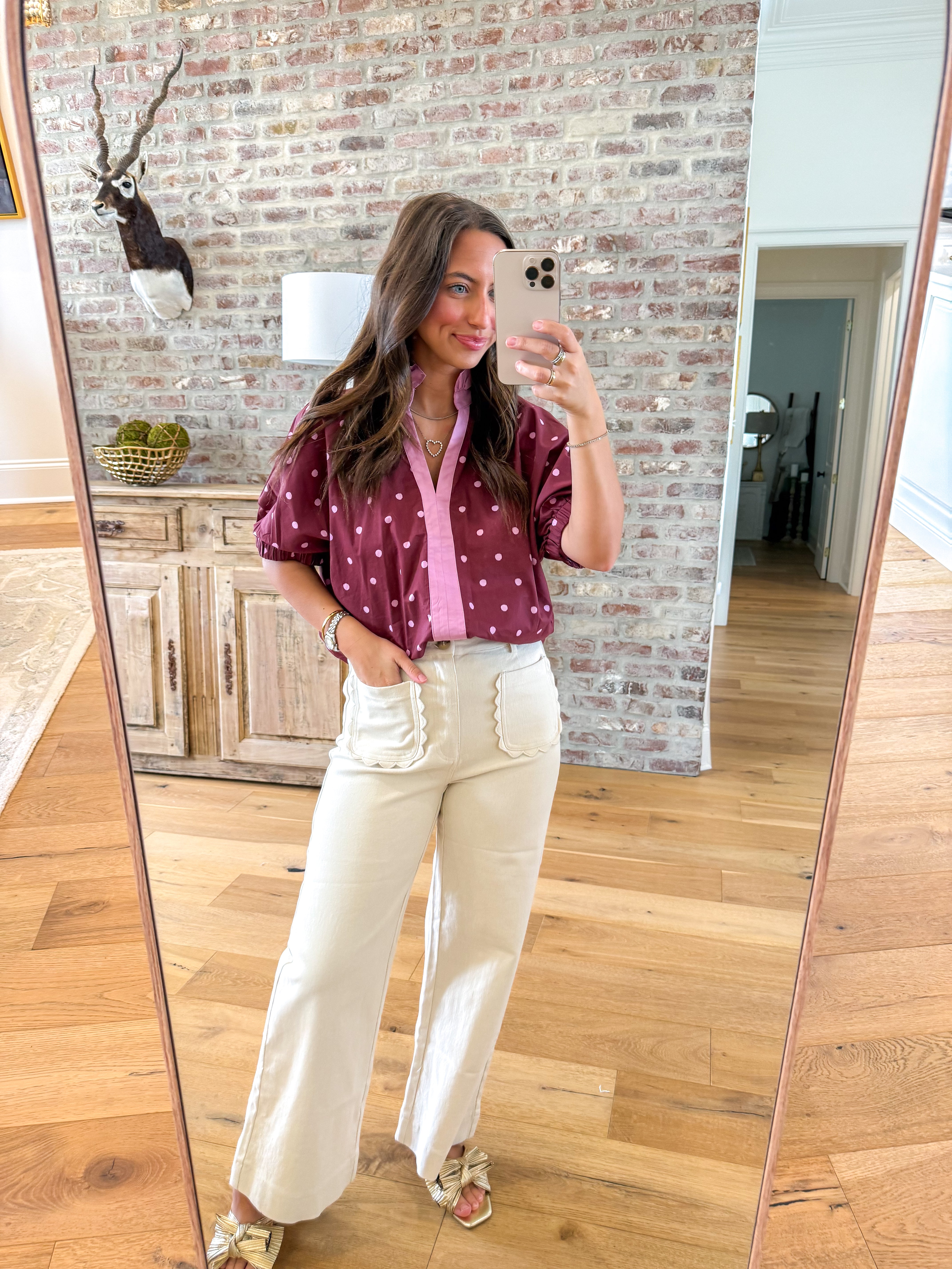 Scalloped Wide Leg Trousers Ecru