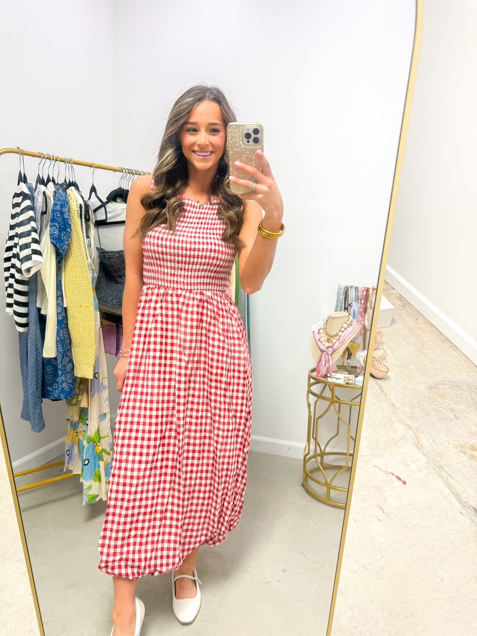 Apple Gingham Midi Dress
