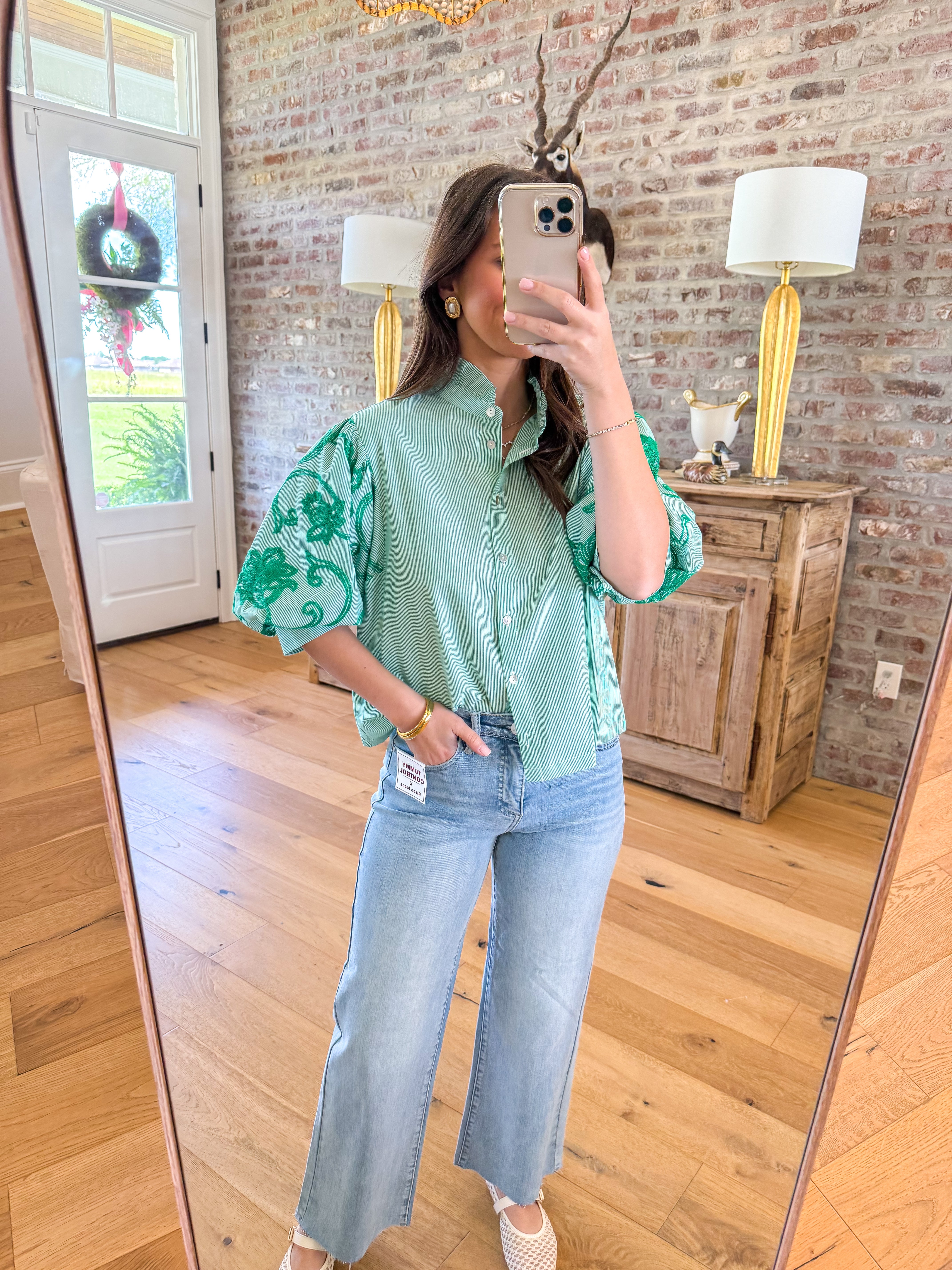 Garden Party Green Pinstripe Blouse