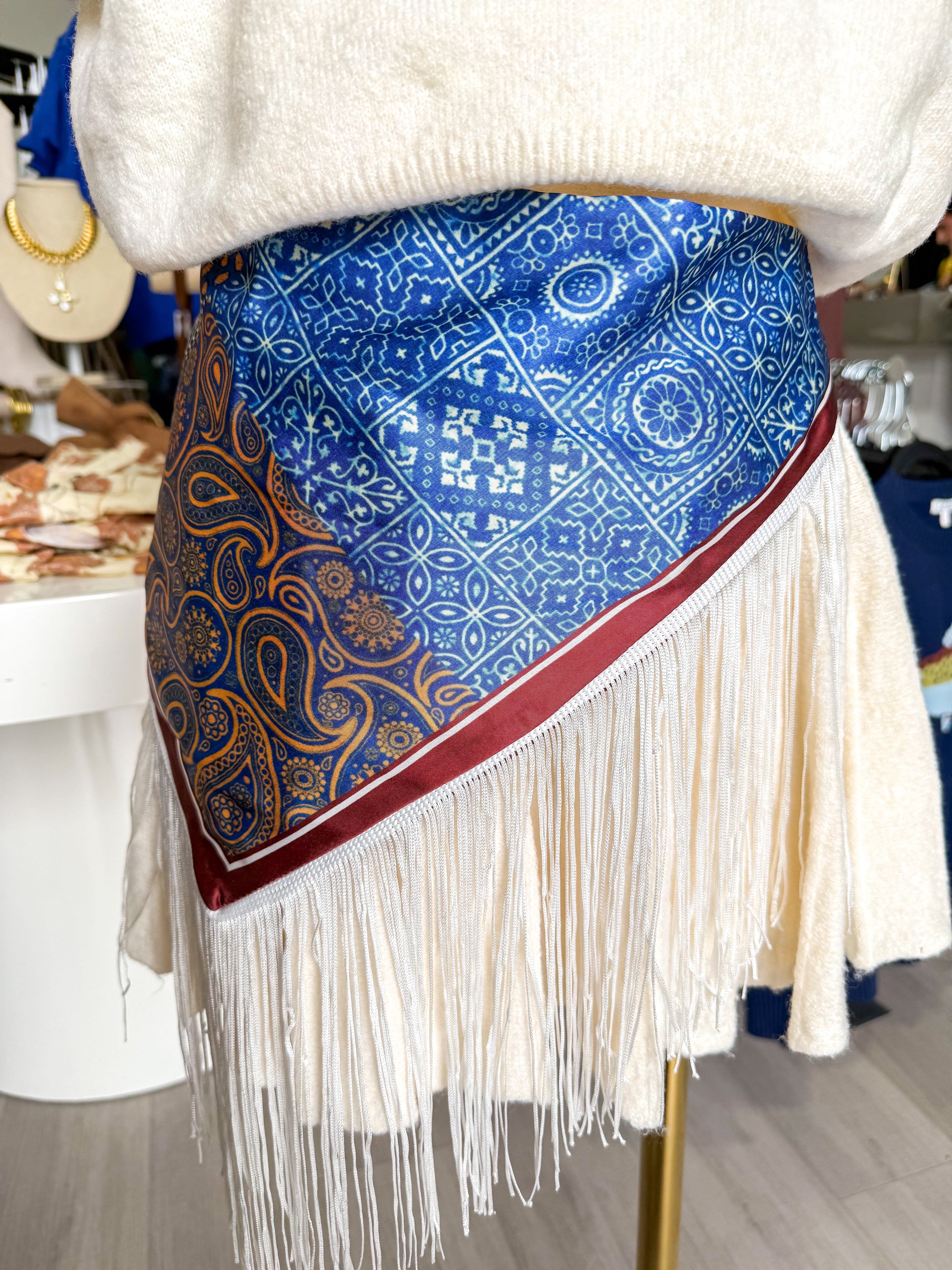 Blue Mutli Fringe Scarf