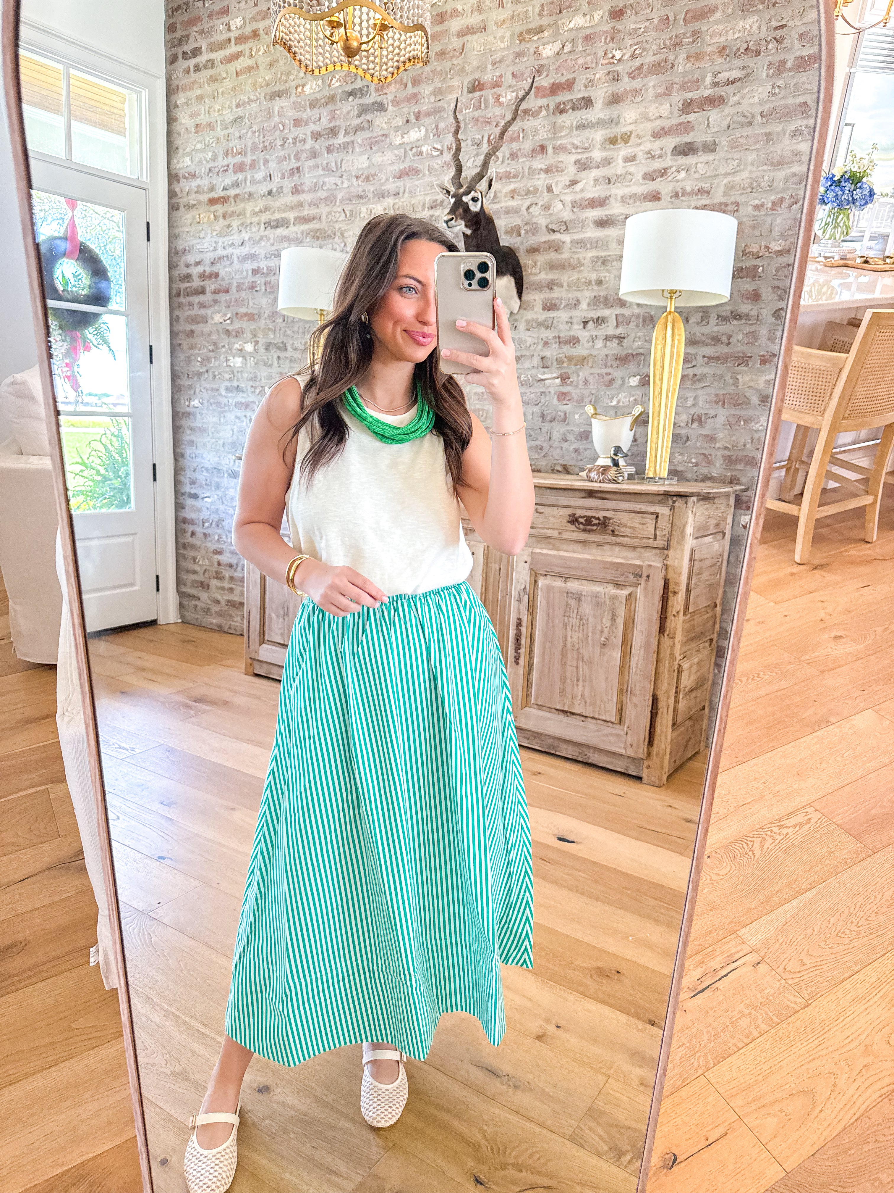 Green Garden Striped Midi Skirt