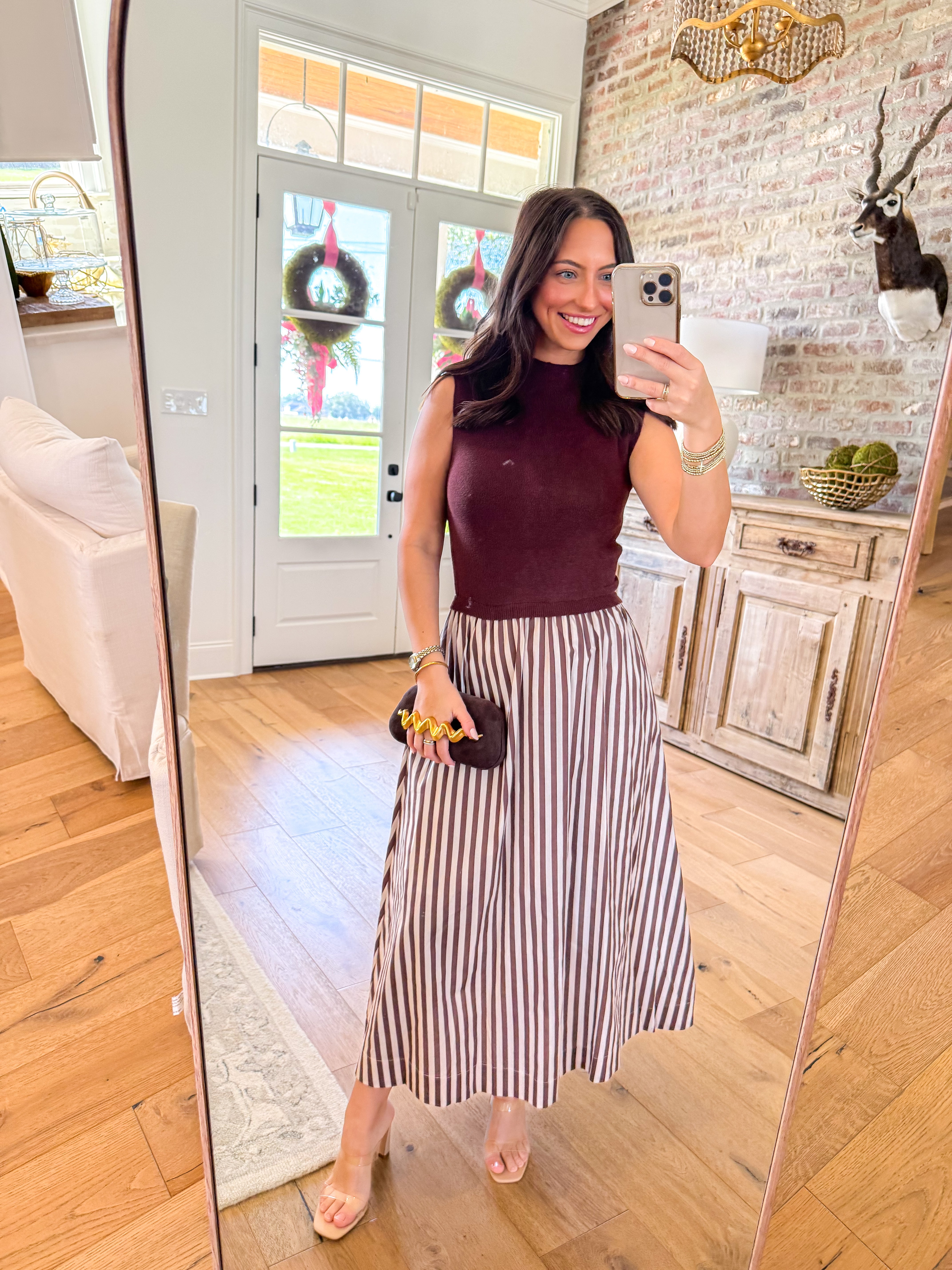 Brown Stripe Midi Dress