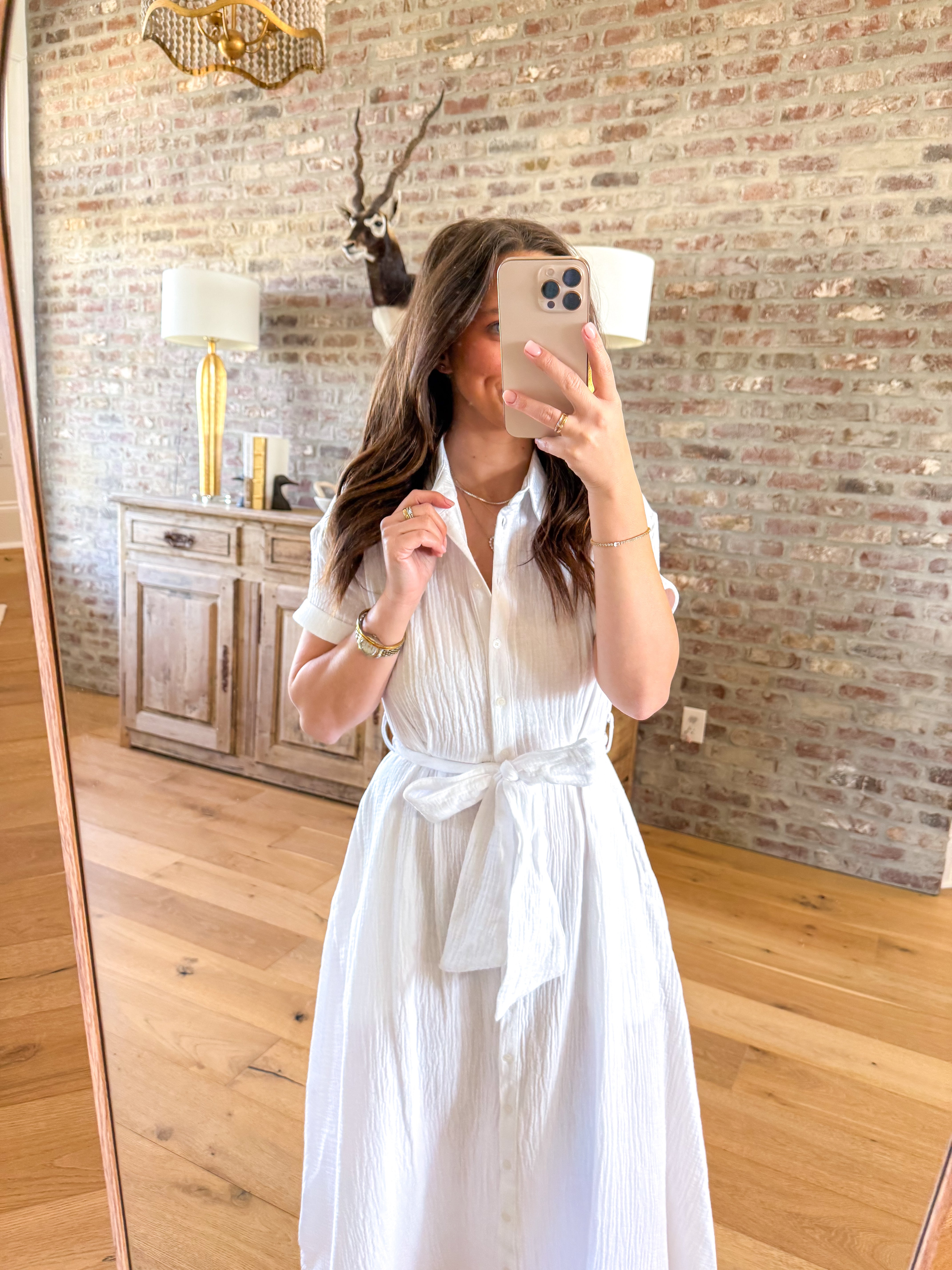 Kyra Belted Shirt Maxi Dress White