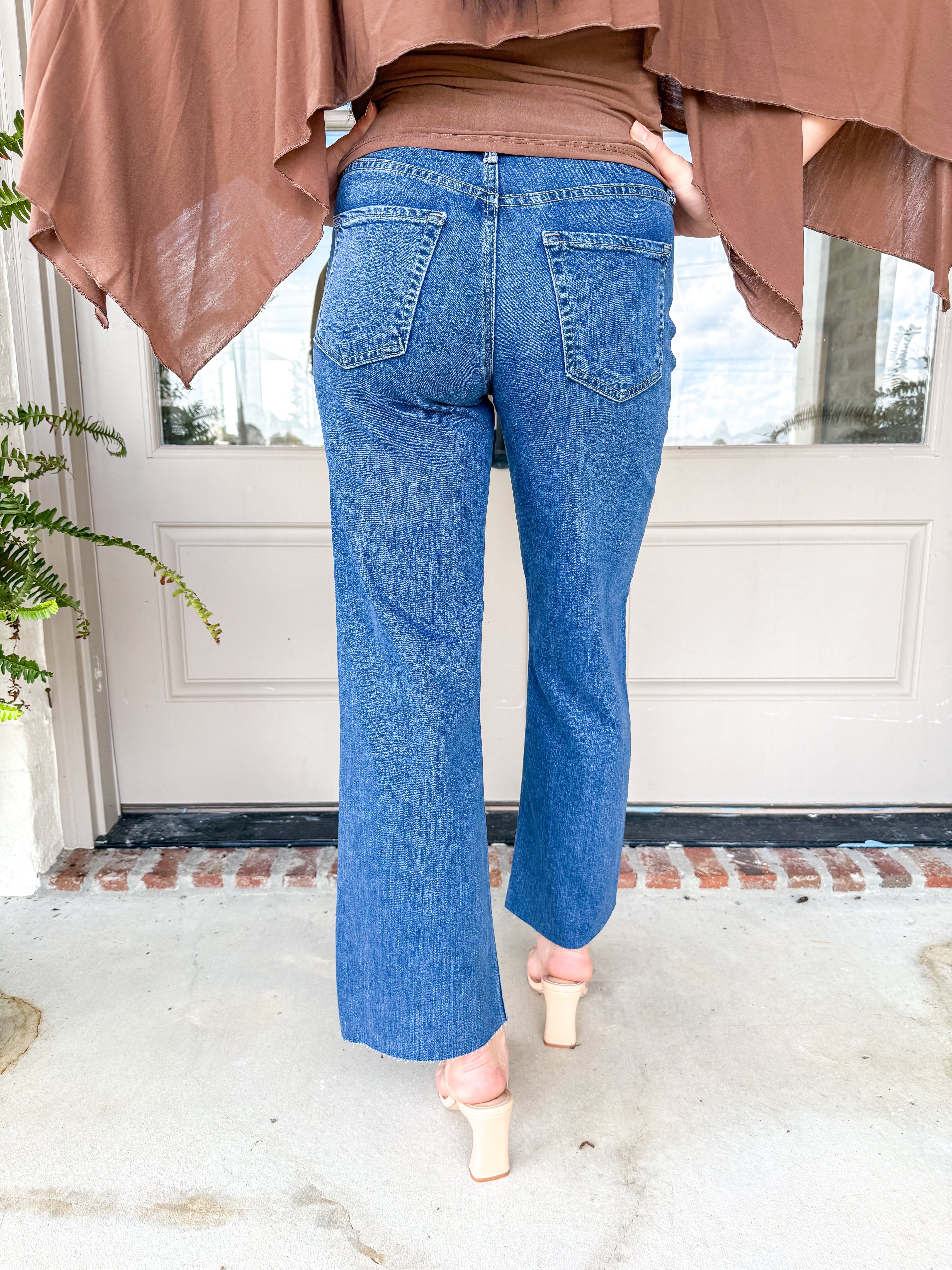 Straight Leg Scissor Cut Hem Dark Denim
