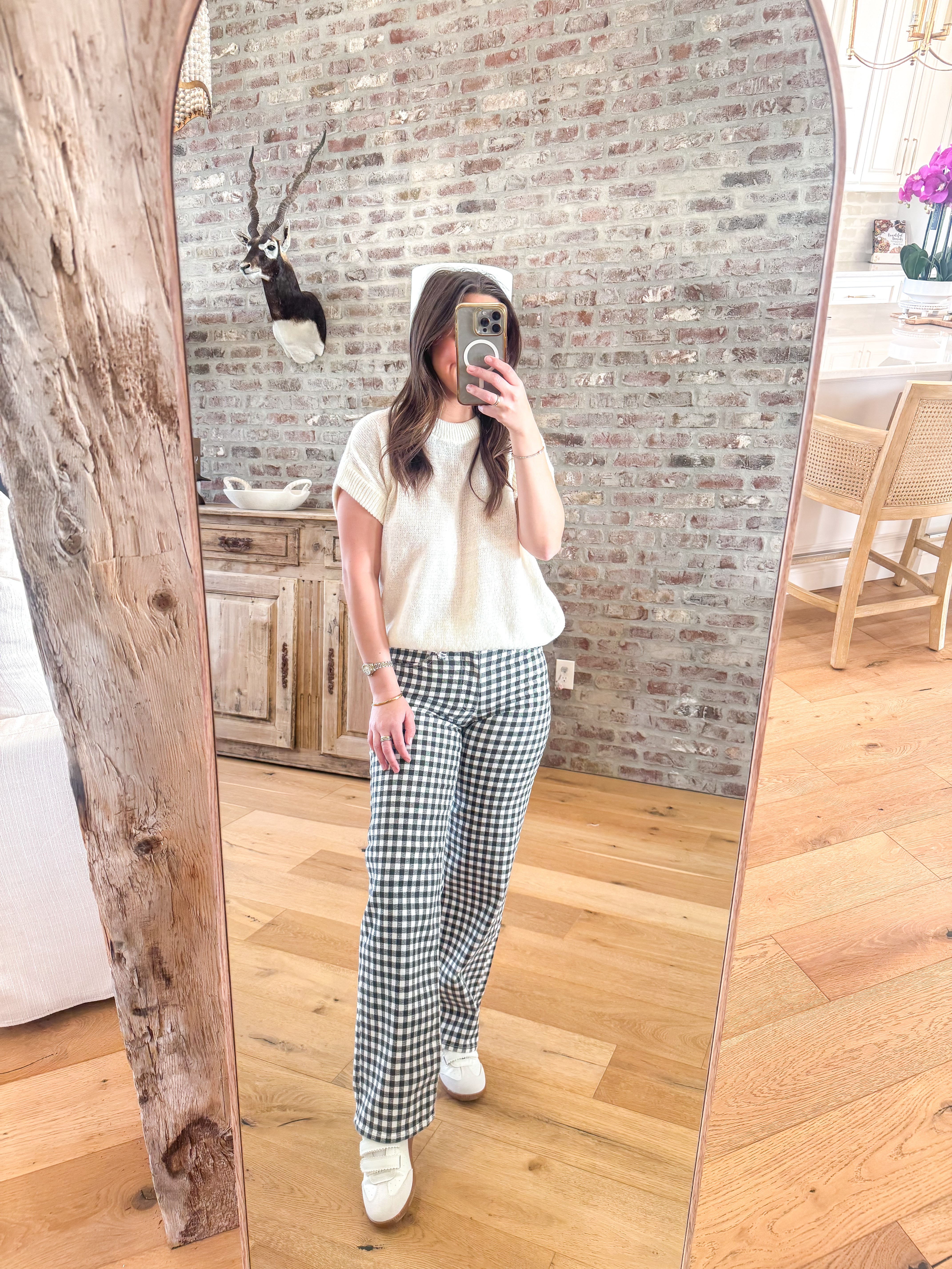 Black Gingham Mid Rise Straight