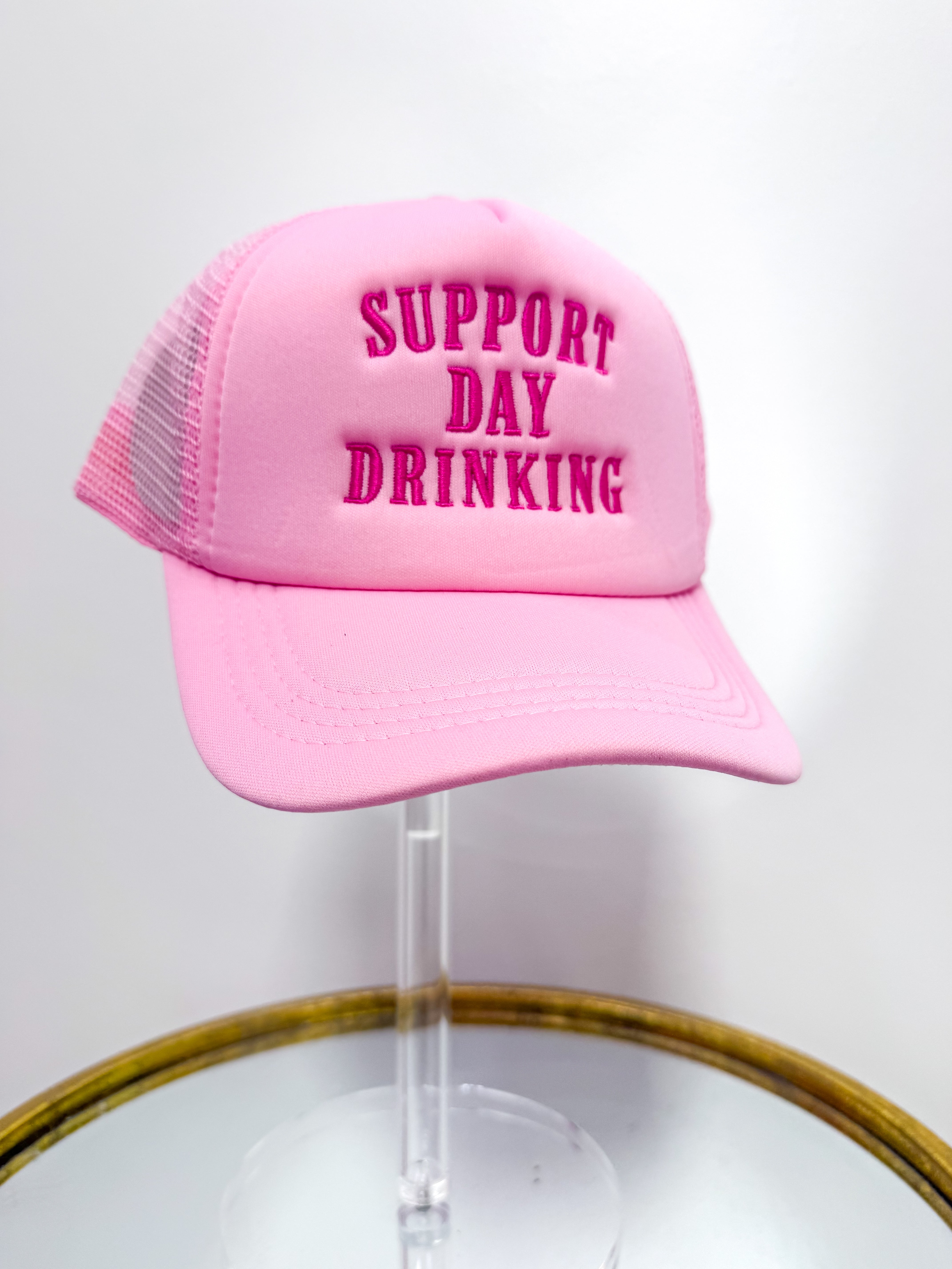 Support Day Drinking Trucker- Light & Hot Pink
