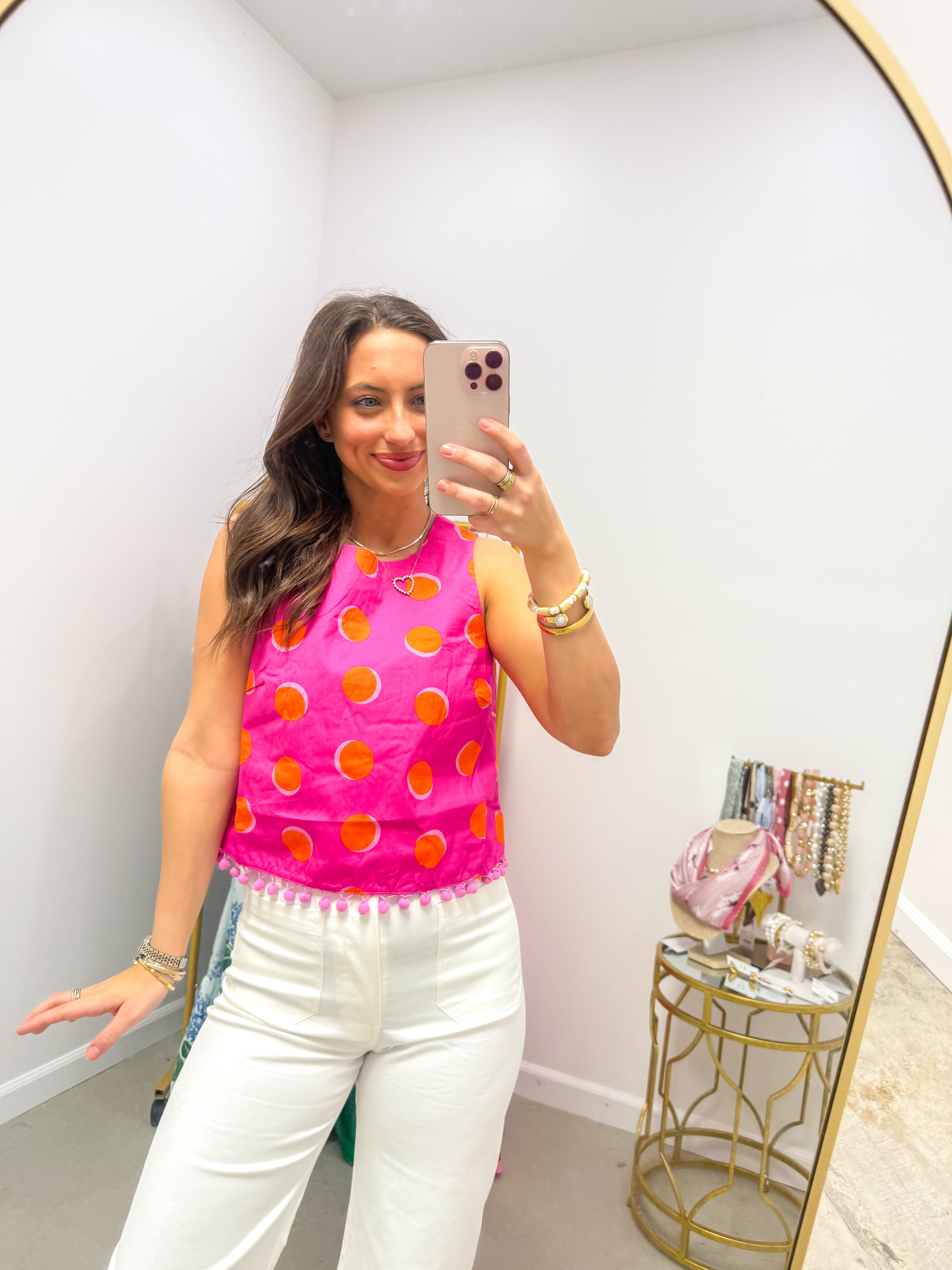 Rosy Polka Dot Daisy Sleeveless Top