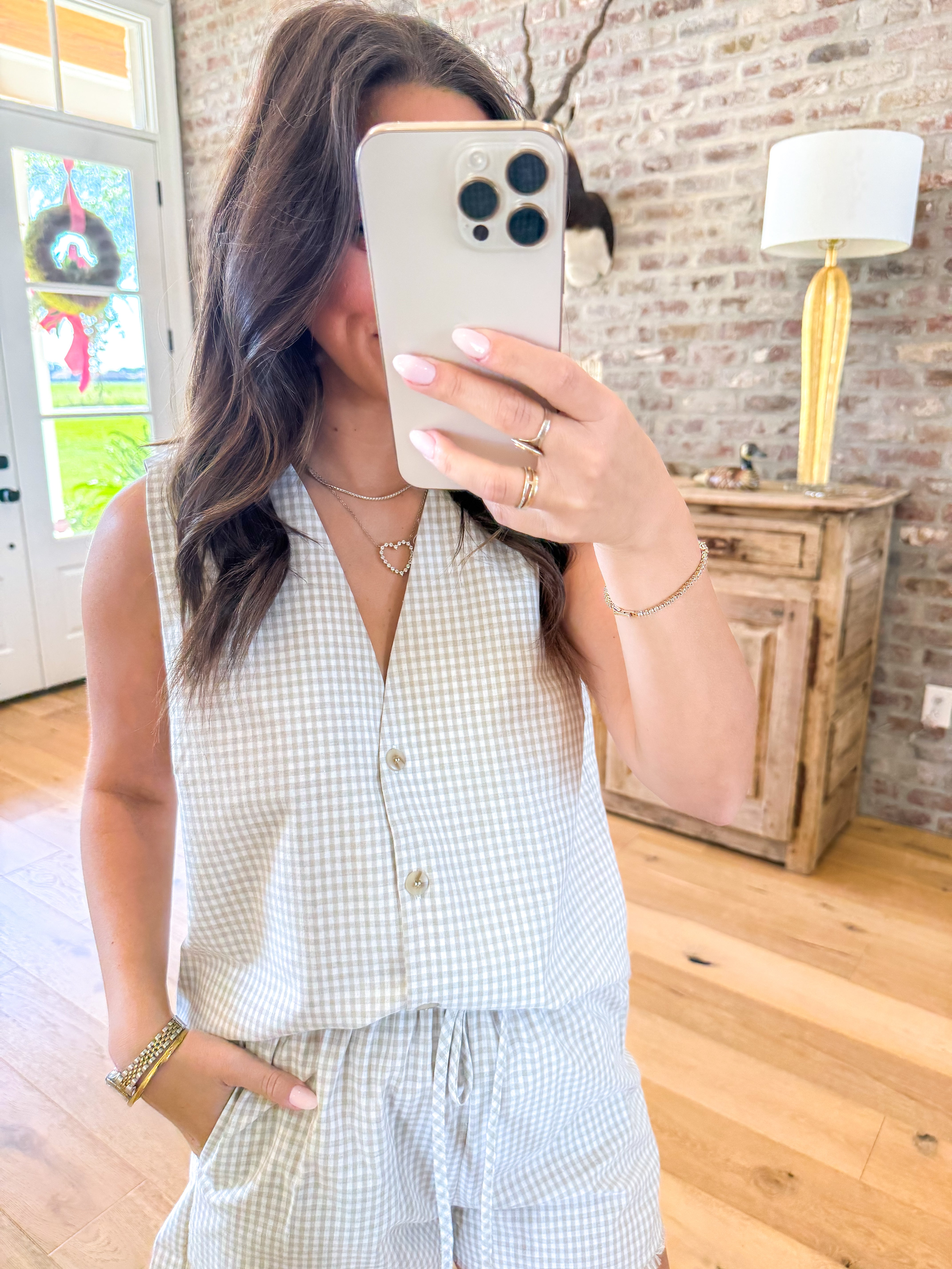 Elsie Khaki Gingham Short Set