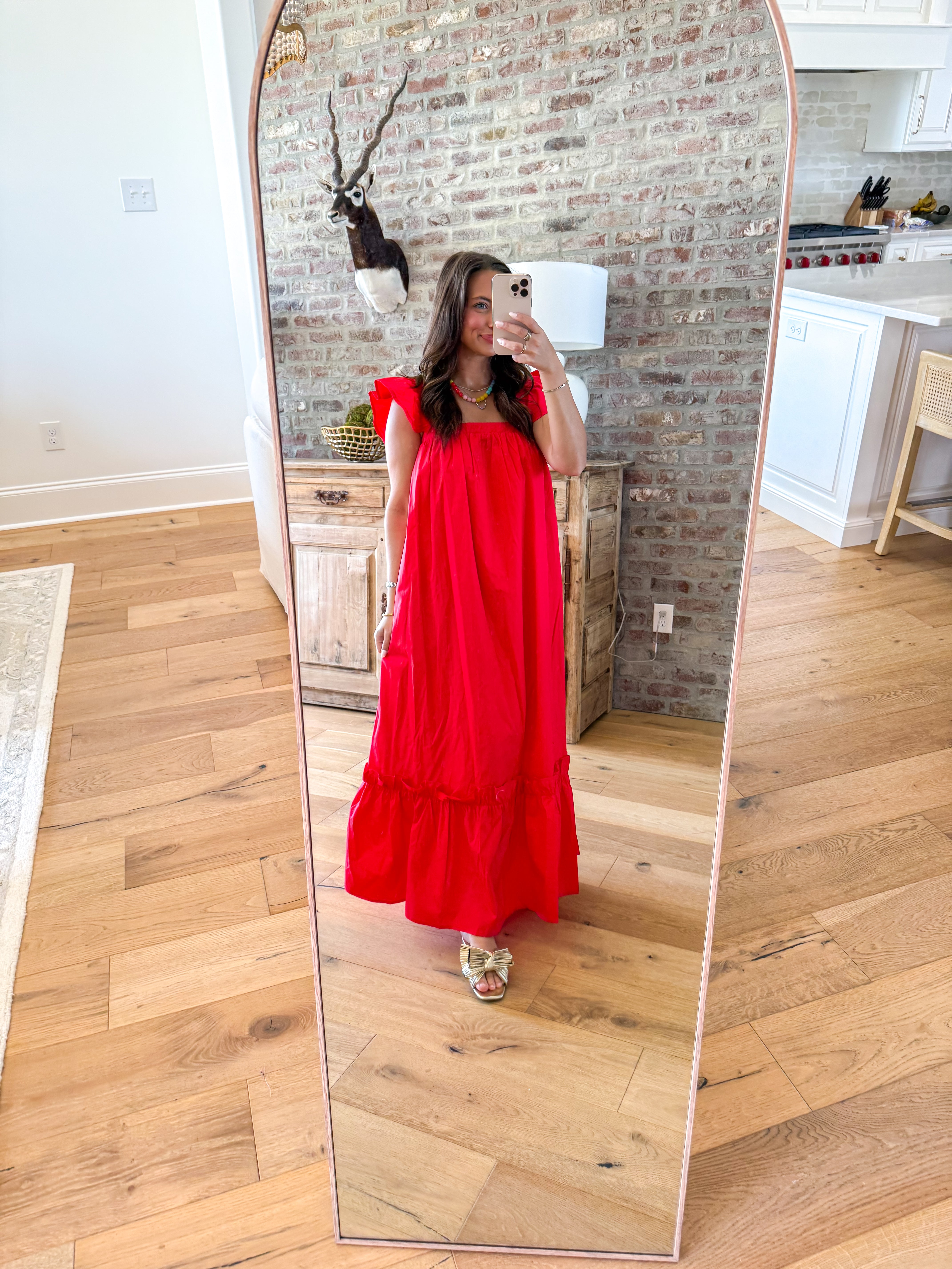 Cherry Red Flutter Sleeve Midi Dress
