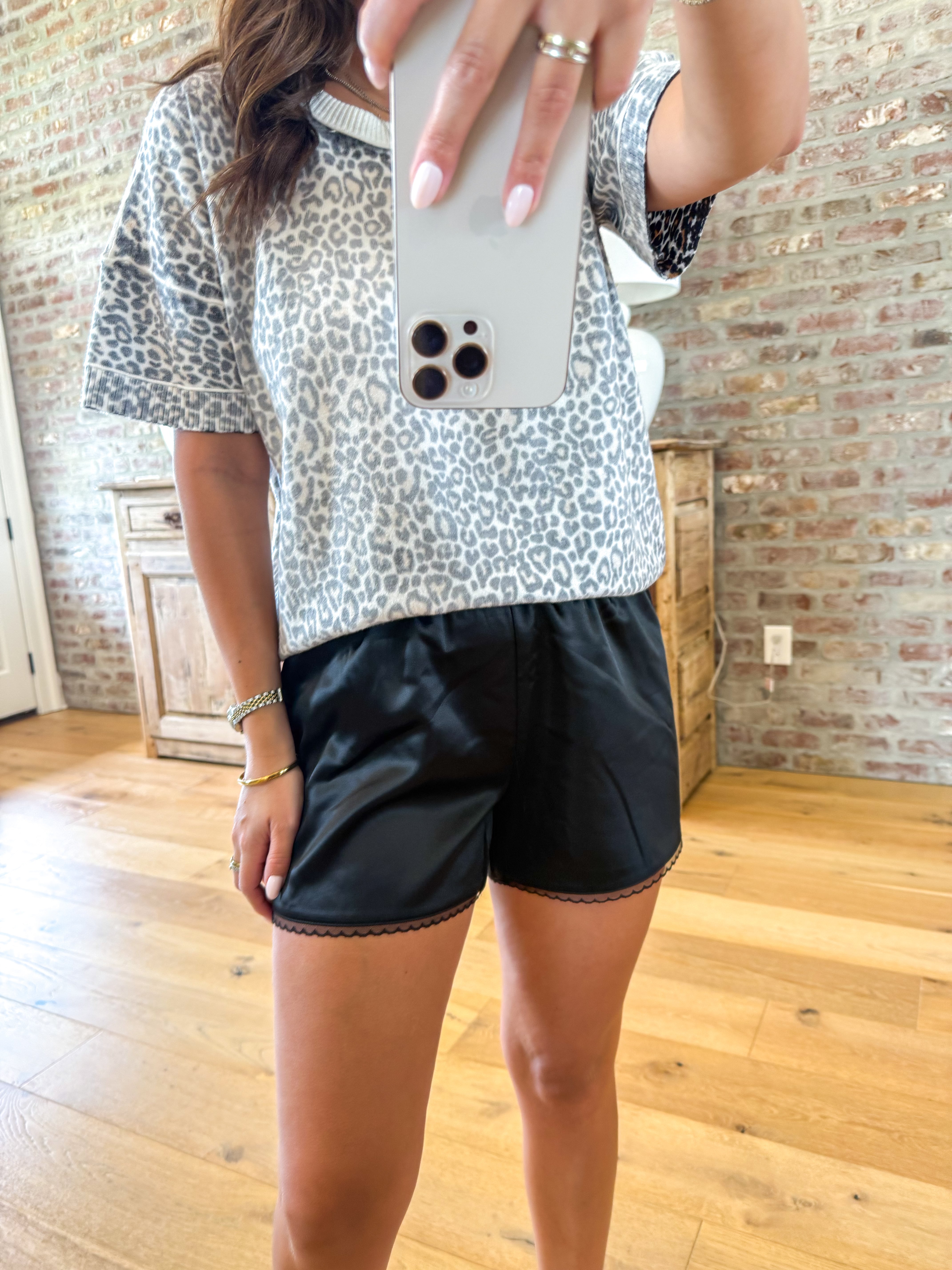 Midnight Lace Satin Shorts Black