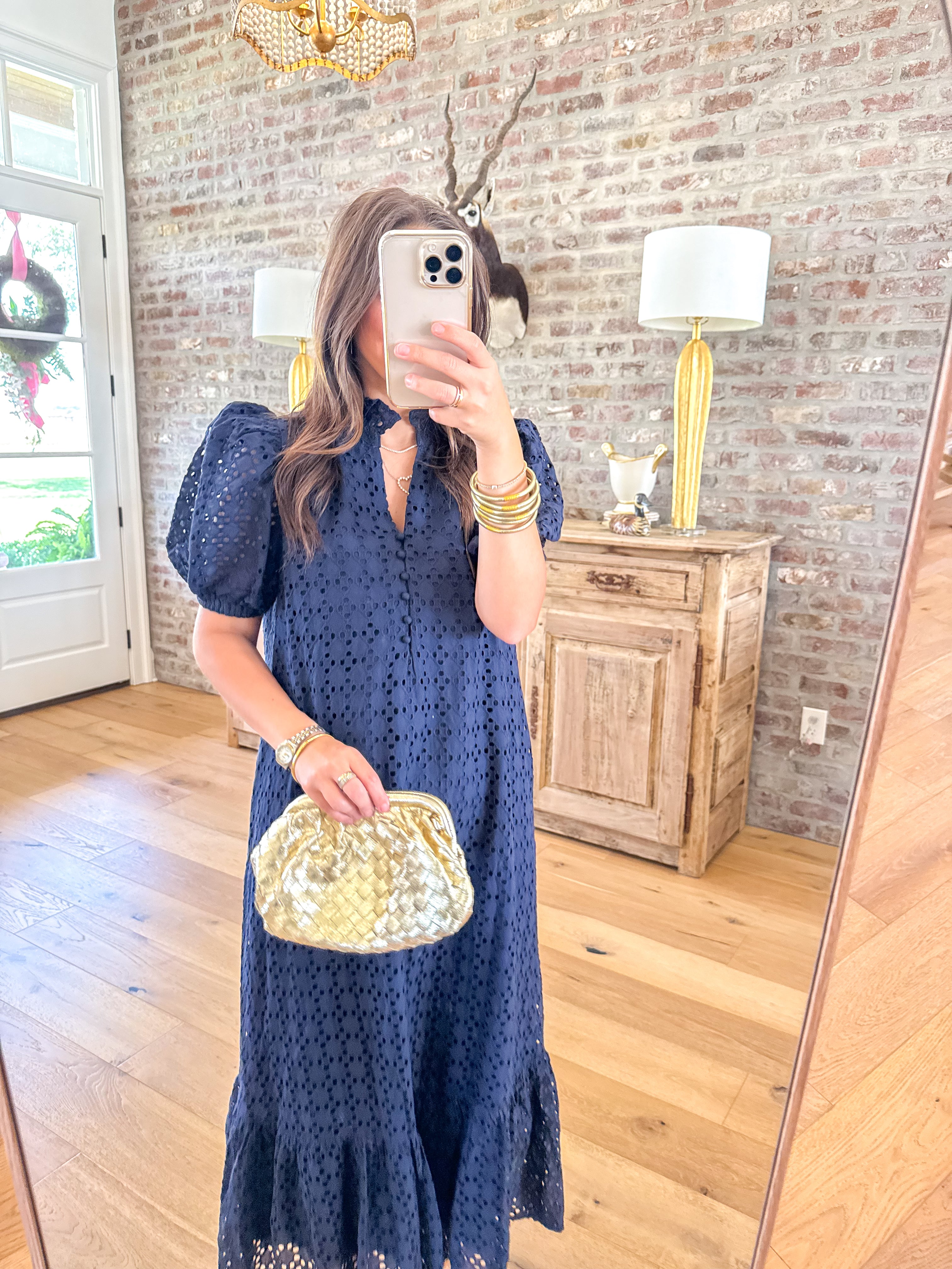 Evelyn Navy Eyelet Midi