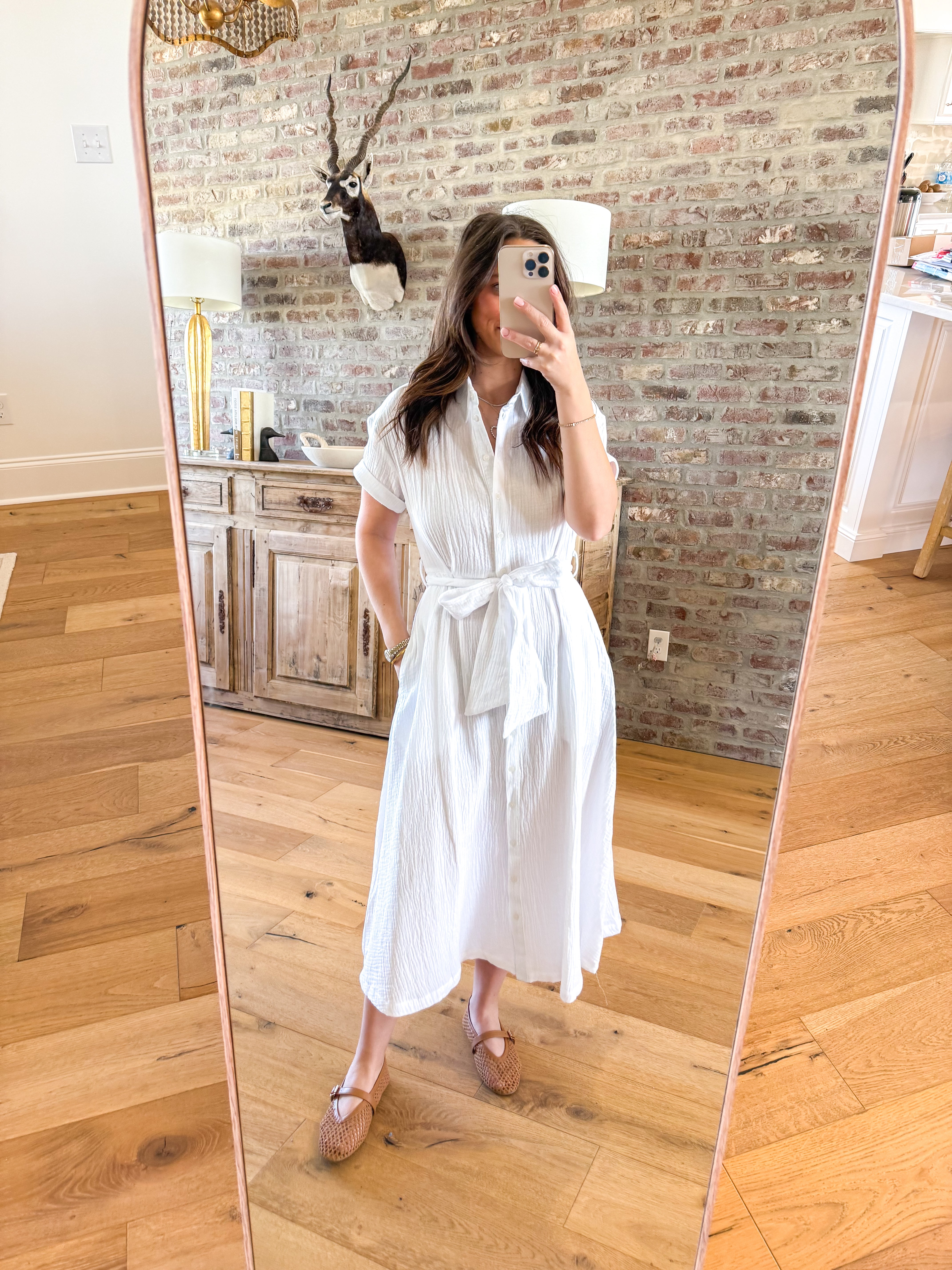 Kyra Belted Shirt Maxi Dress White