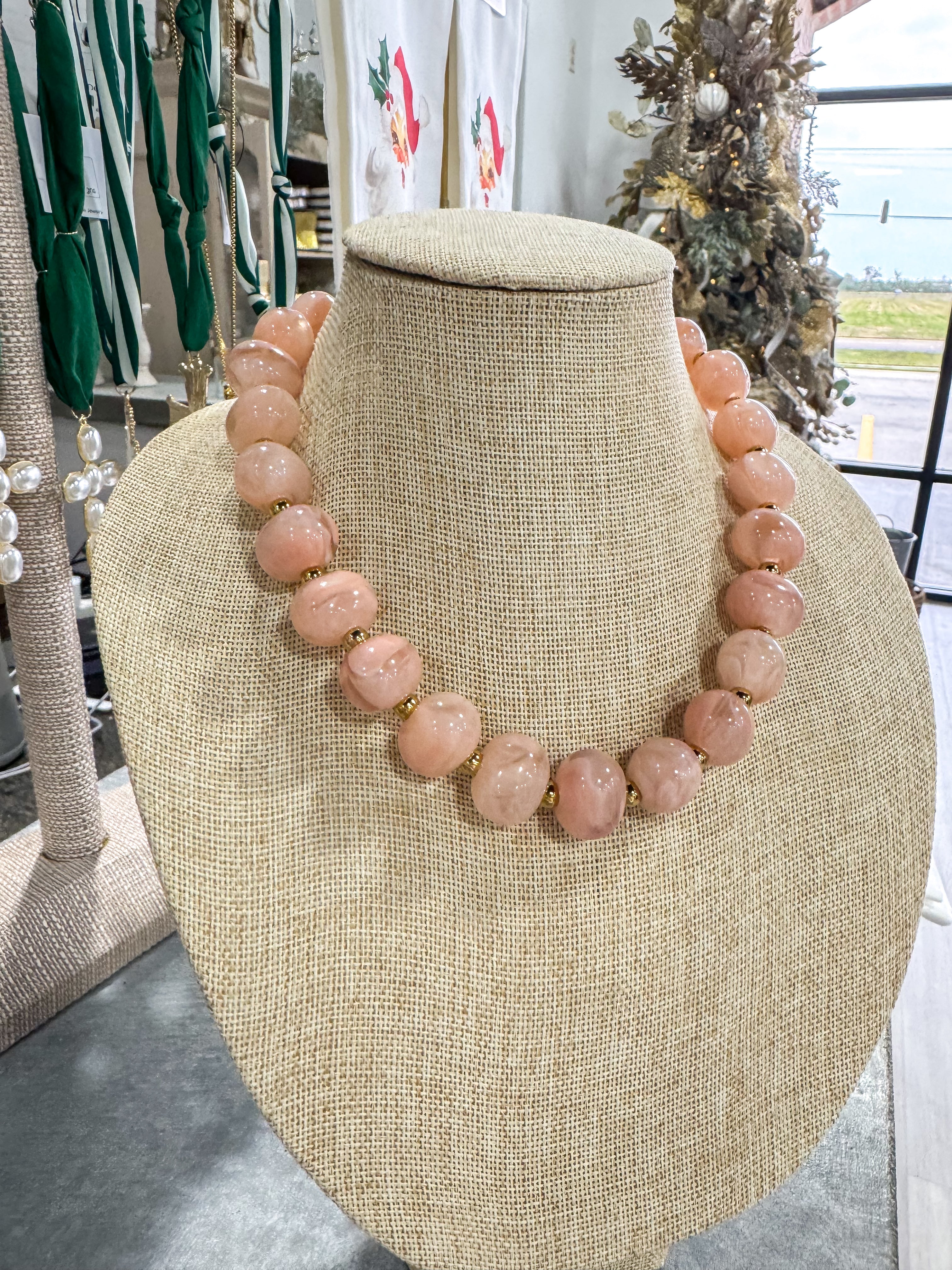 Pink & Gold Stone Necklace