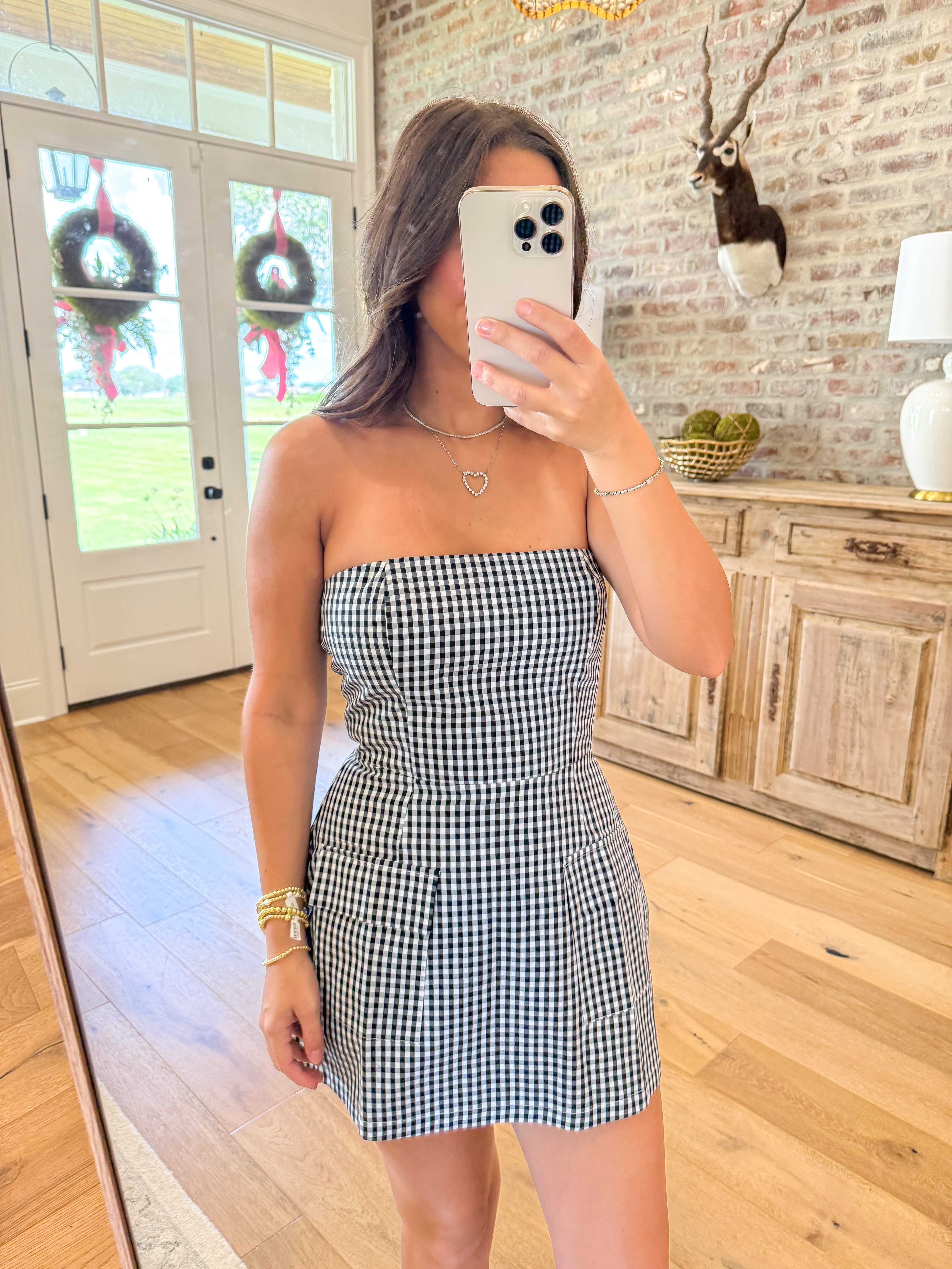 Gameday Gingham Tube Mini Dress Black