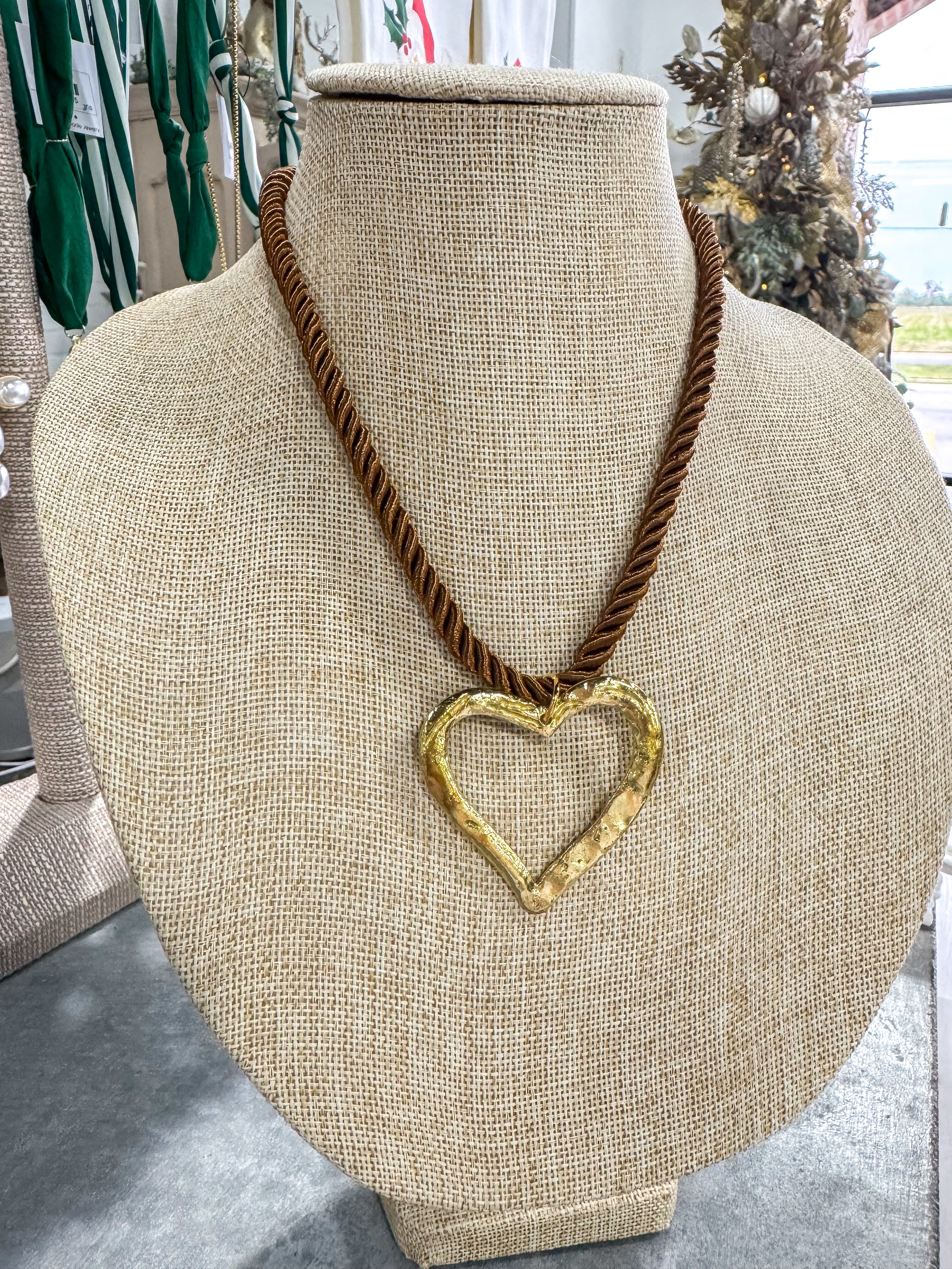 Brown Rope Heart Pendant Necklace