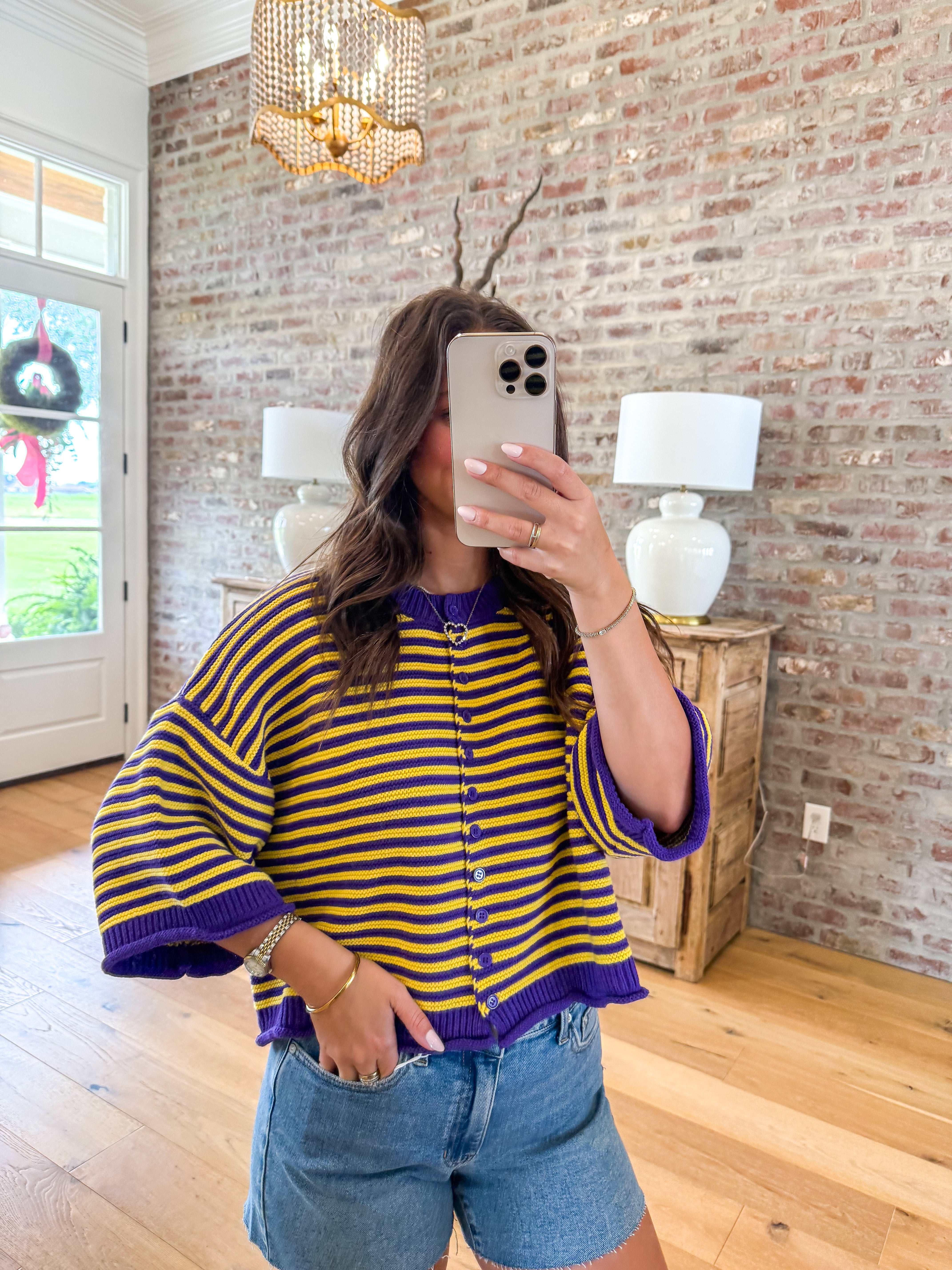 Purple & Gold Striped Oversized Cardigan