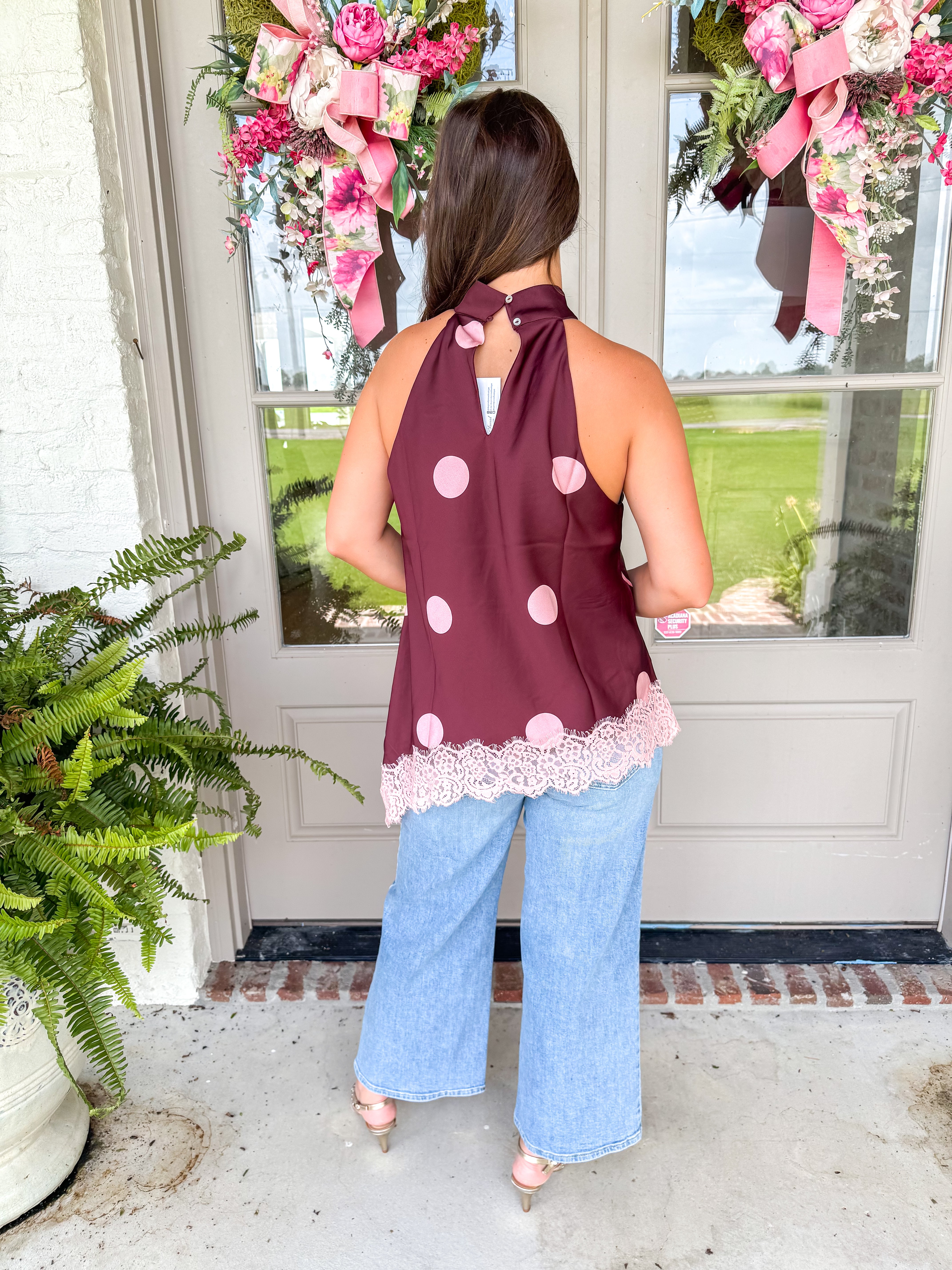 Burgundy Dot Satin Halter Top