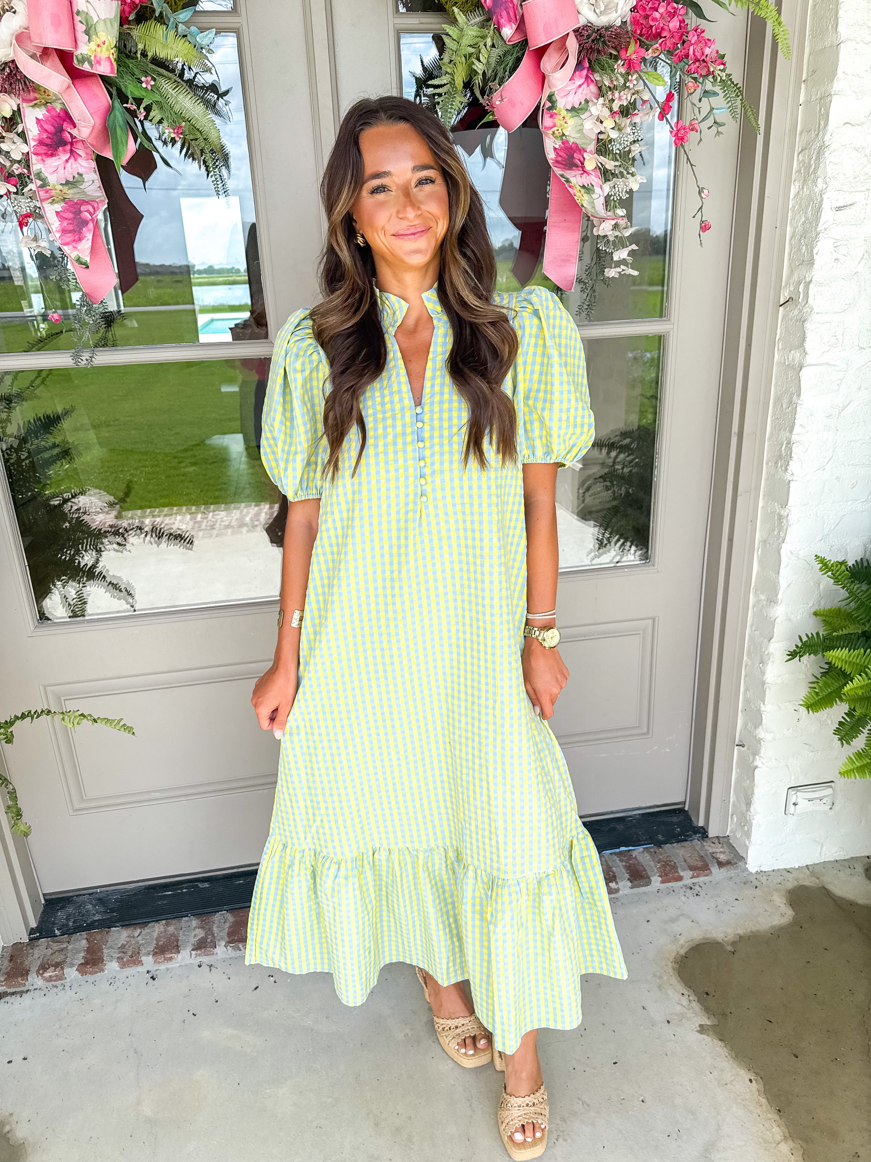 Picnic in the Park Blue Gingham Midi Dress