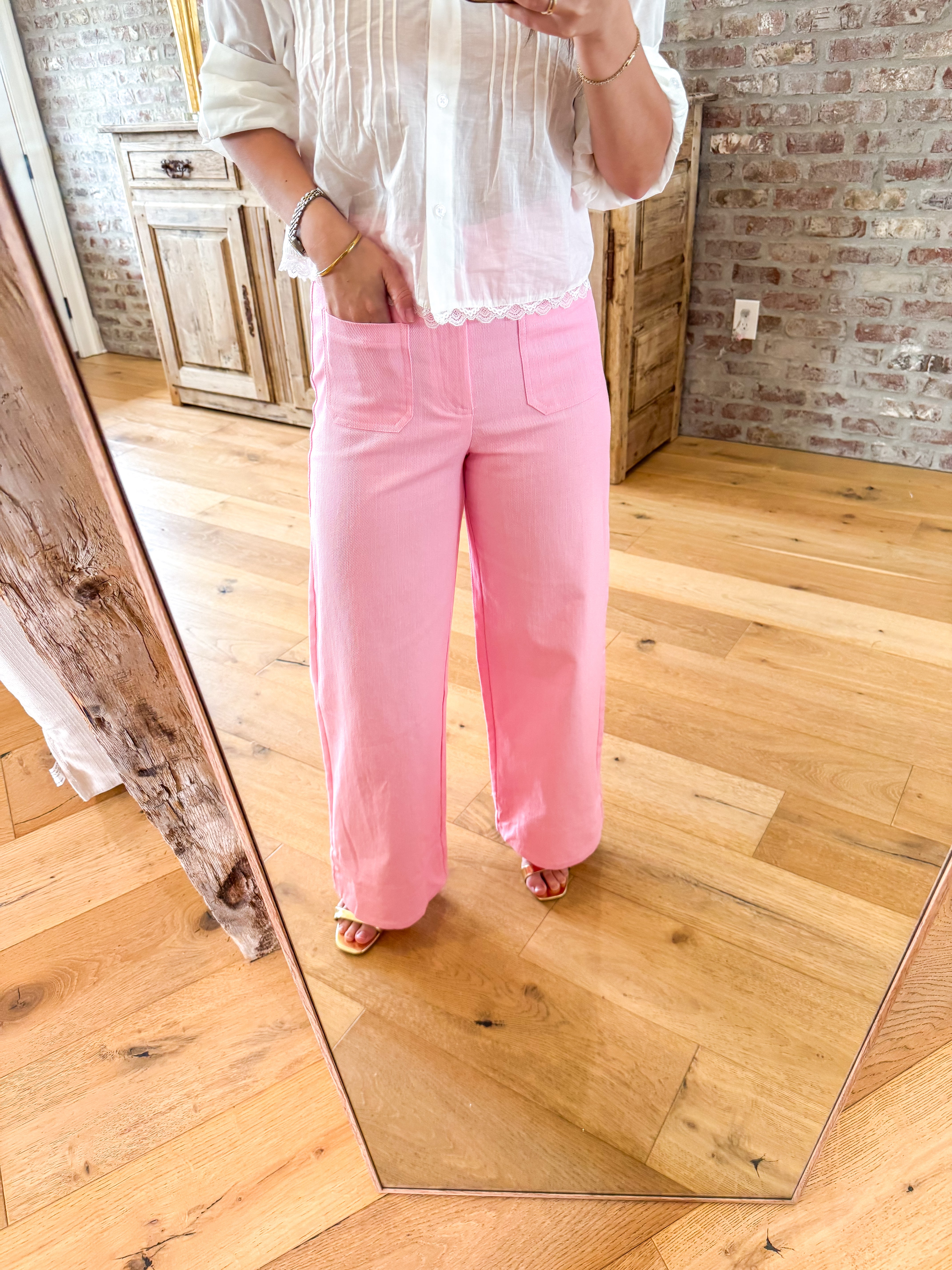 Pocket Parade Pink Wide Leg Jeans