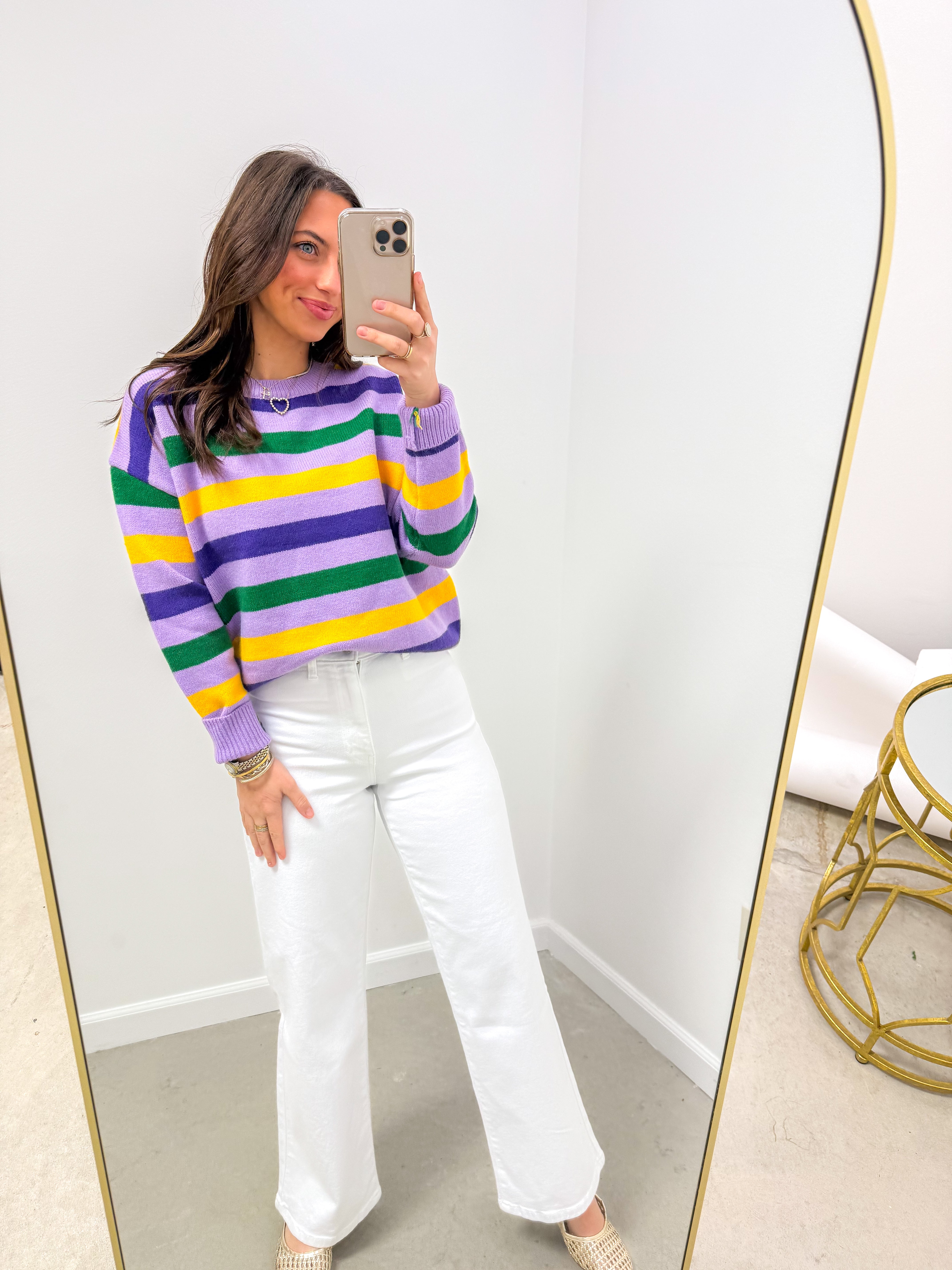 Classic Mardi Gras Purple Striped Sweater