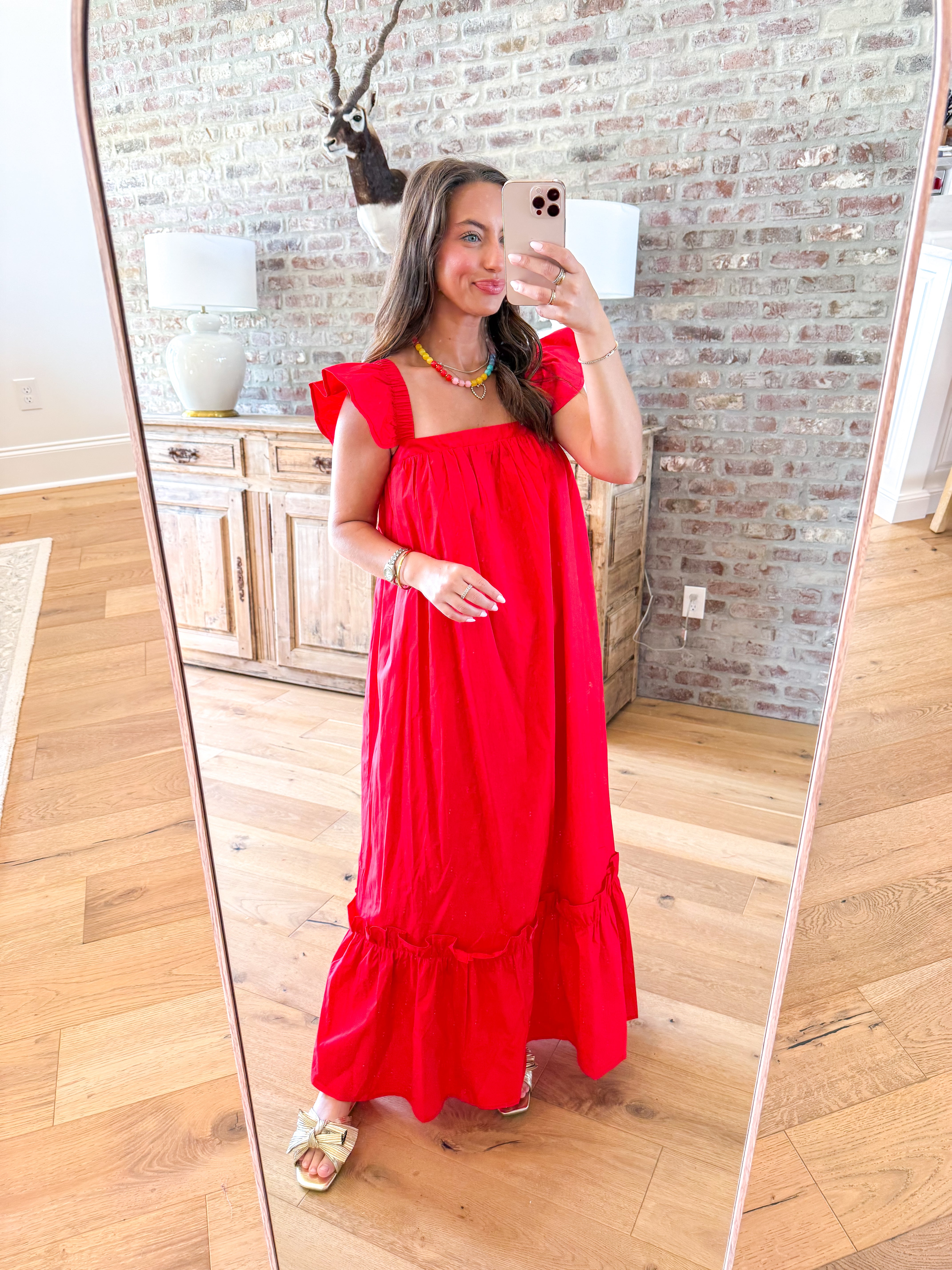 Cherry Red Flutter Sleeve Midi Dress