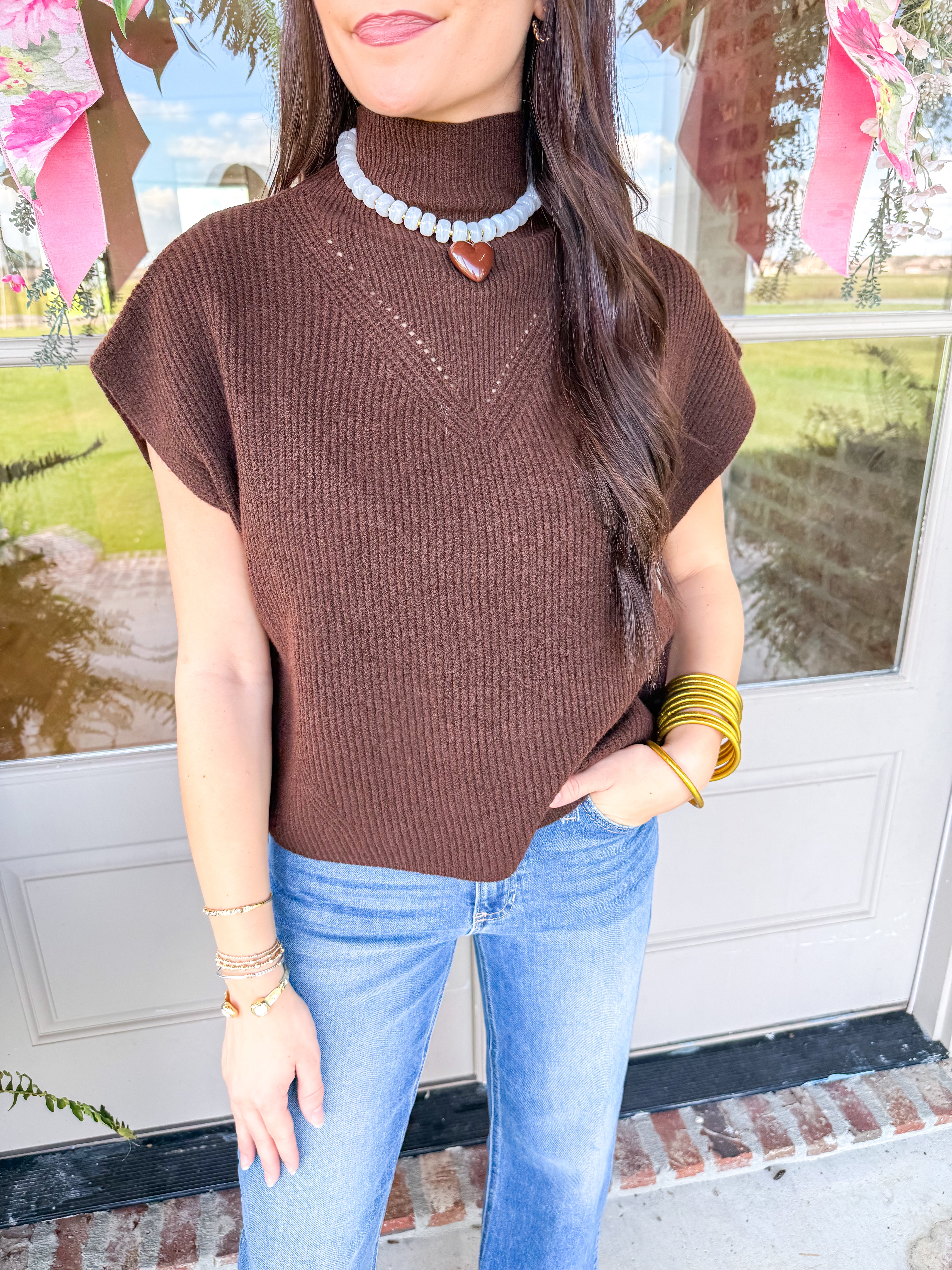 Brown Mock Neck Sweater Vest