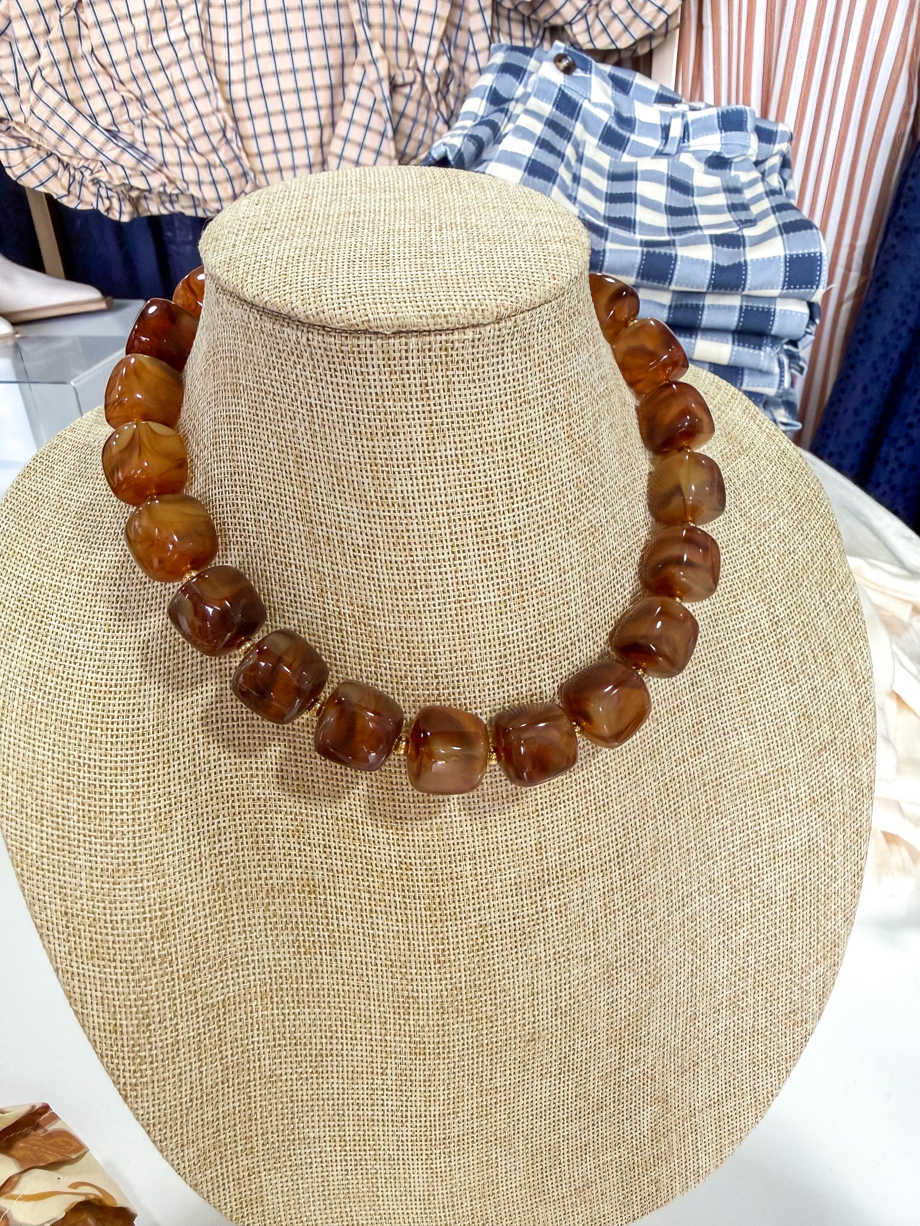 Brown Marbled Beaded Necklace