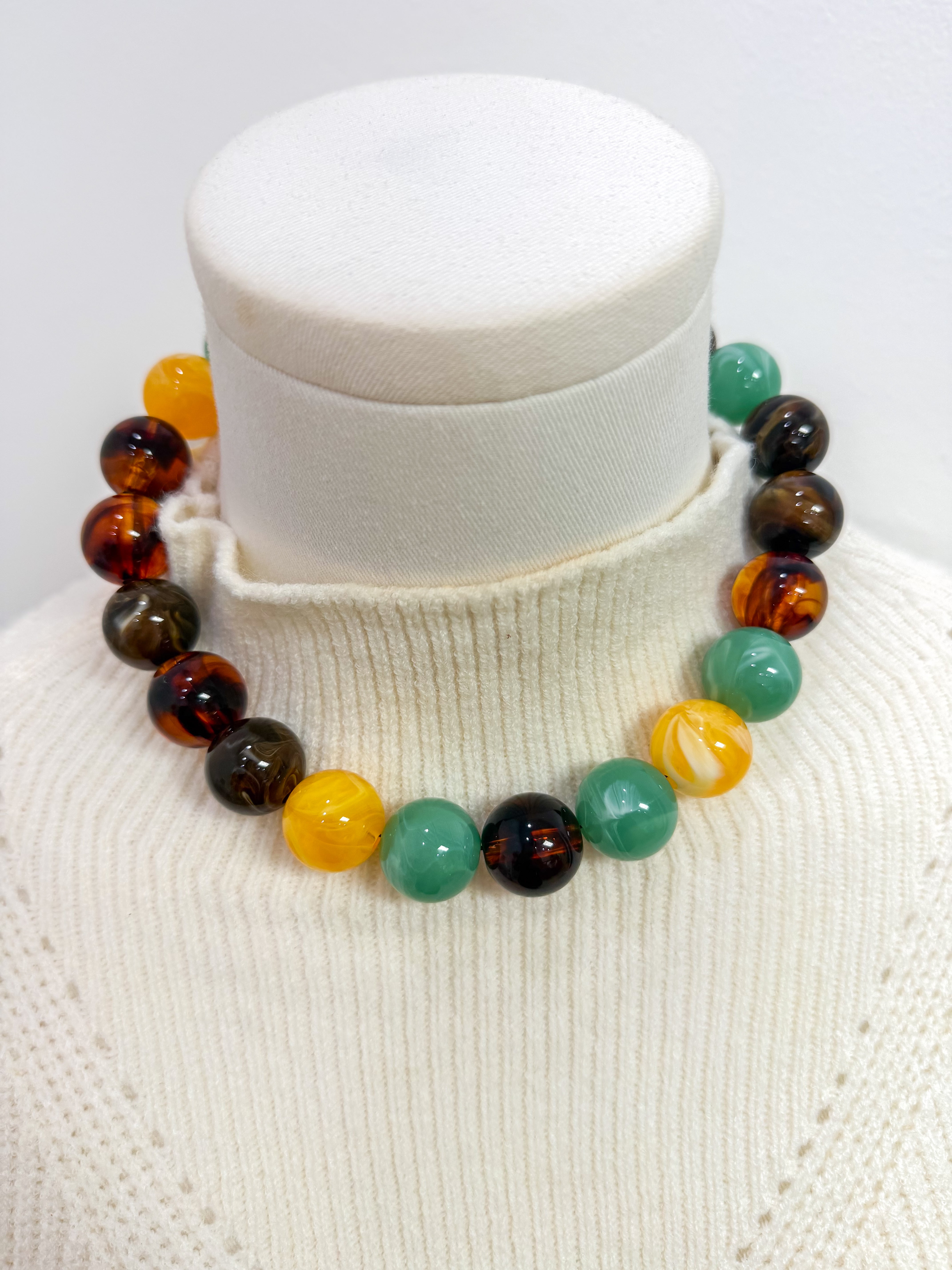 Brown/Sage/Yellow Beaded Necklace