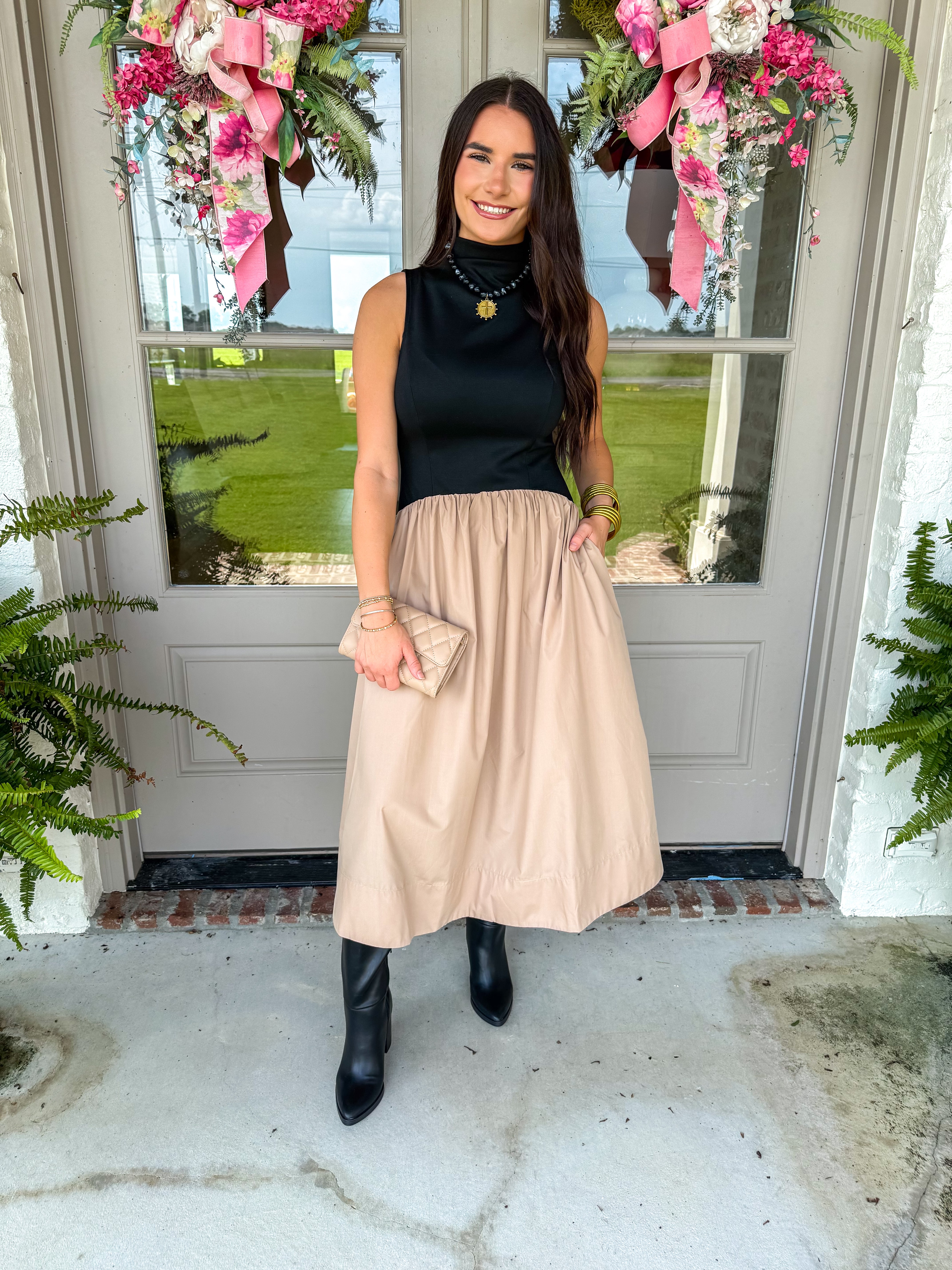 The Monroe Mixed-Media Midi Dress