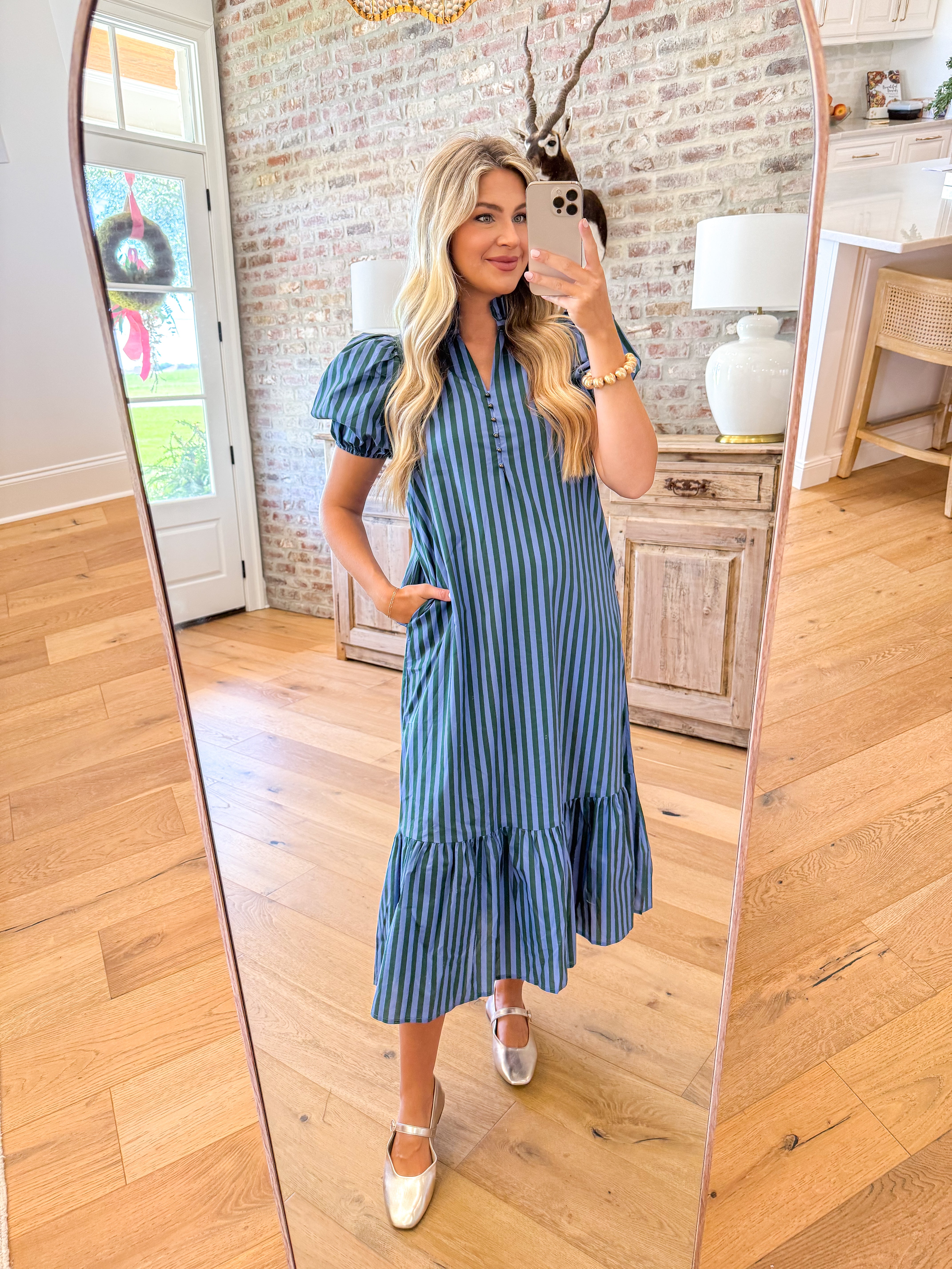 Sunlit Stripe Midi Dress Blue/Green