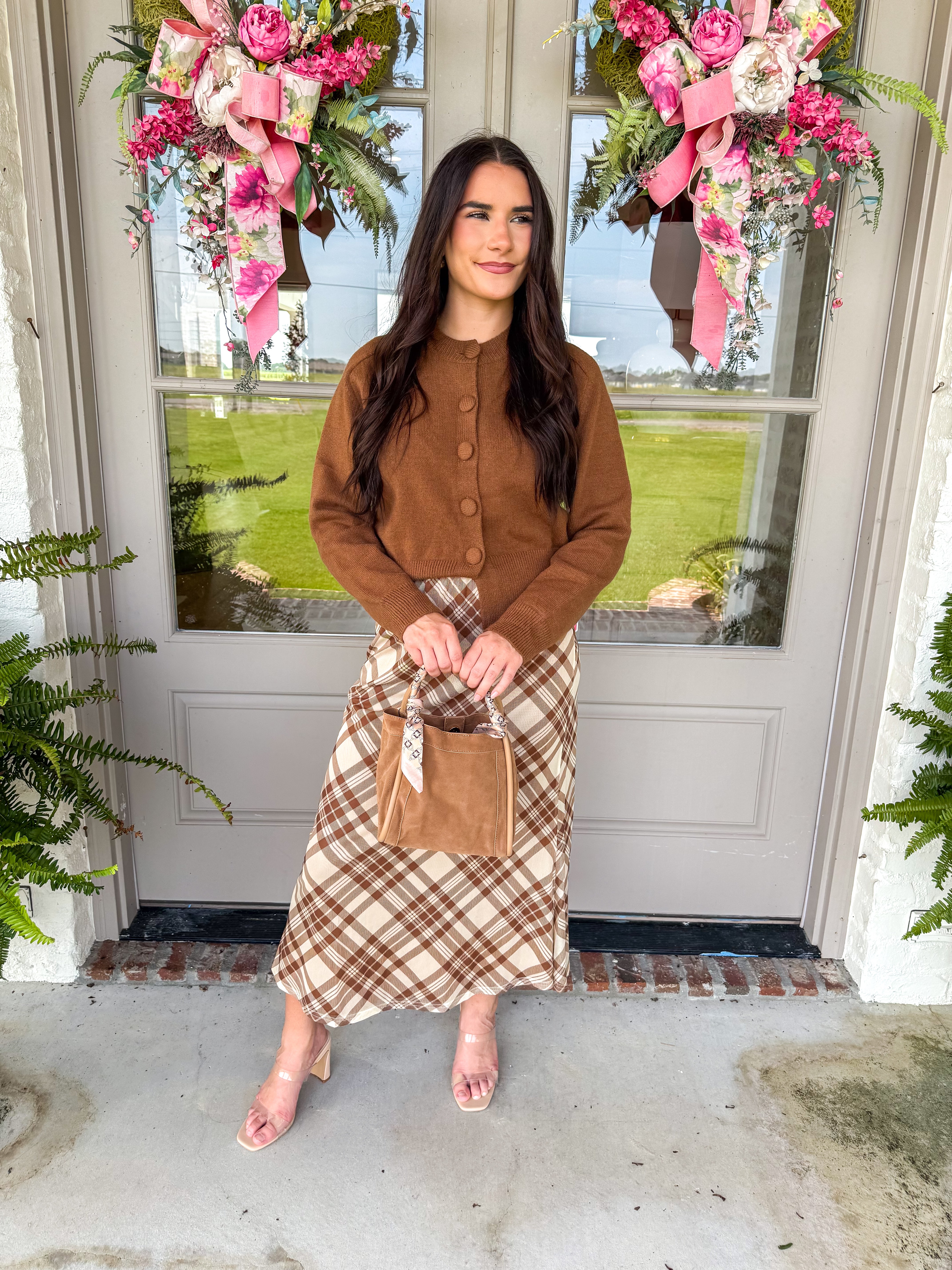 Camel Charm Cropped Cardigan