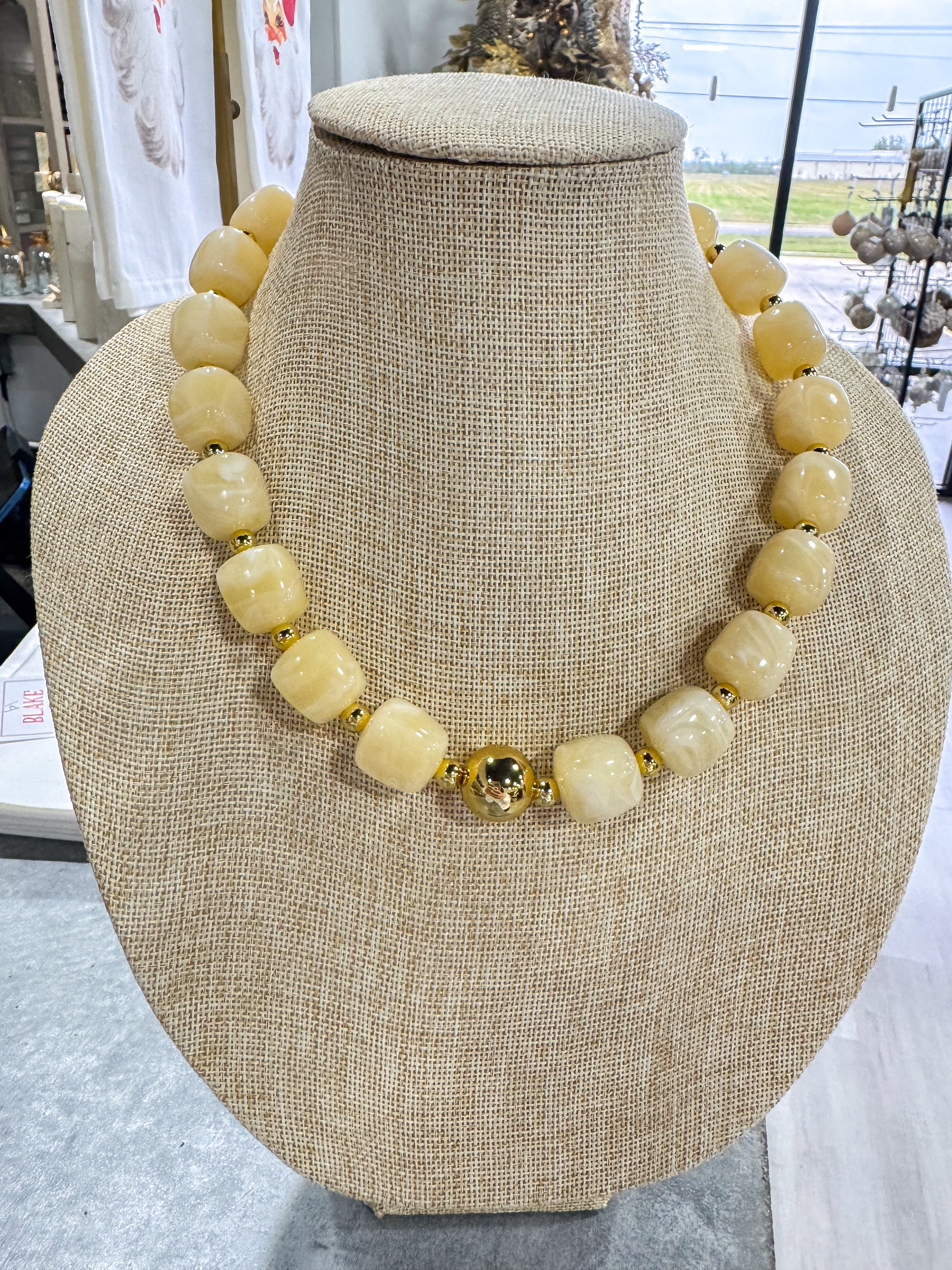 Ecru & Gold Stone Necklace
