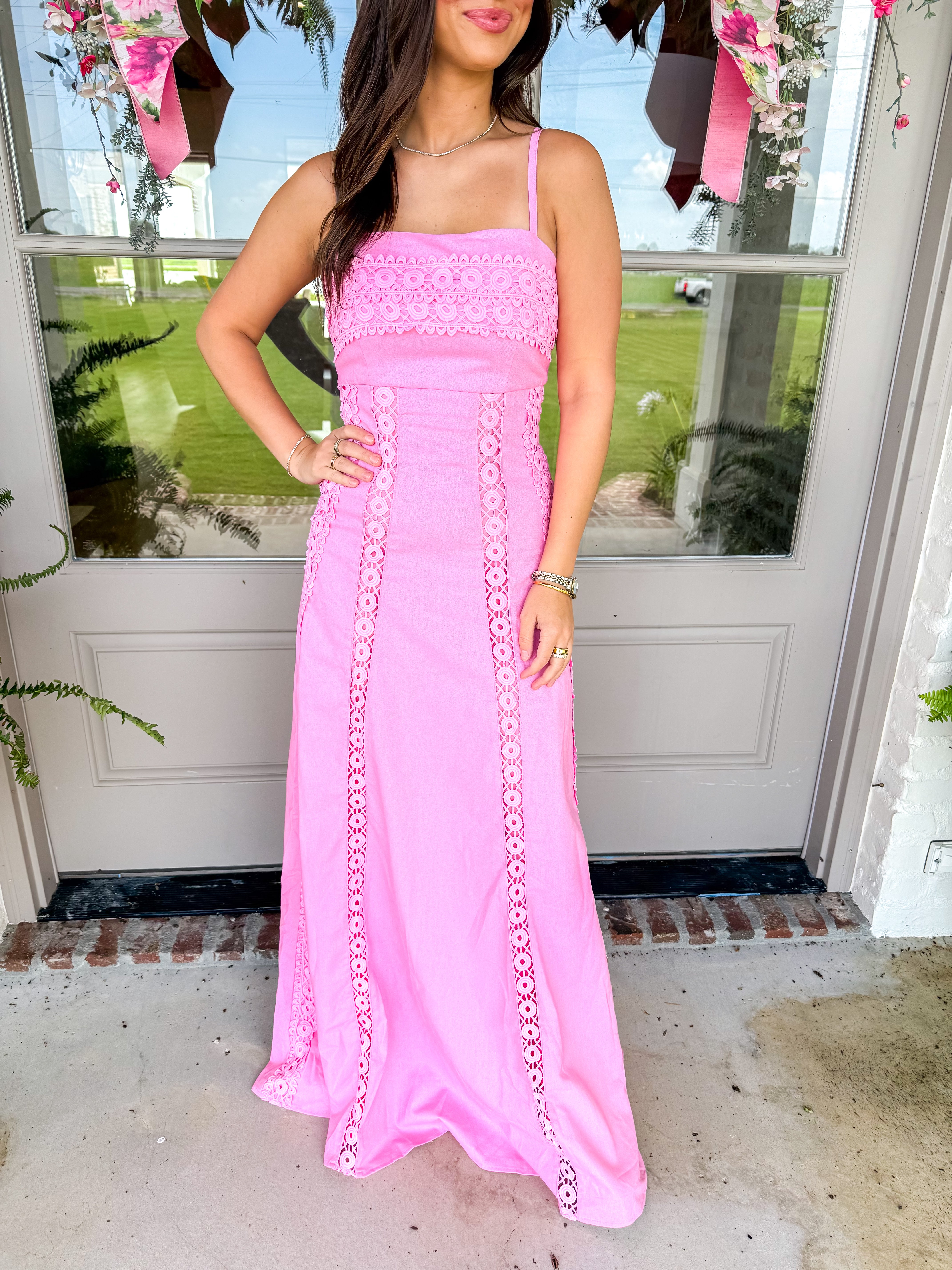 Rose Petal Lace Panel Maxi Dress