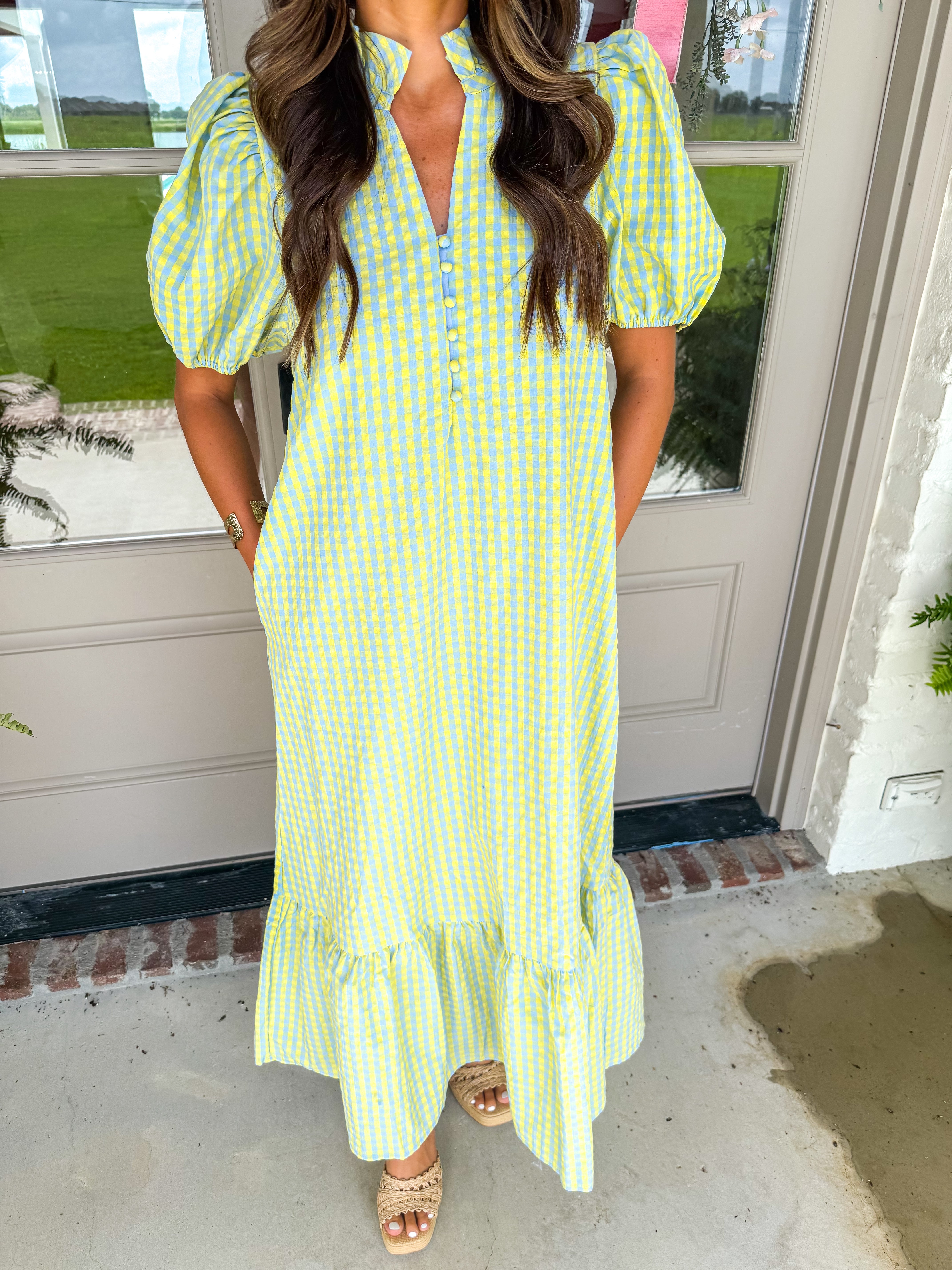 Picnic in the Park Blue Gingham Midi Dress