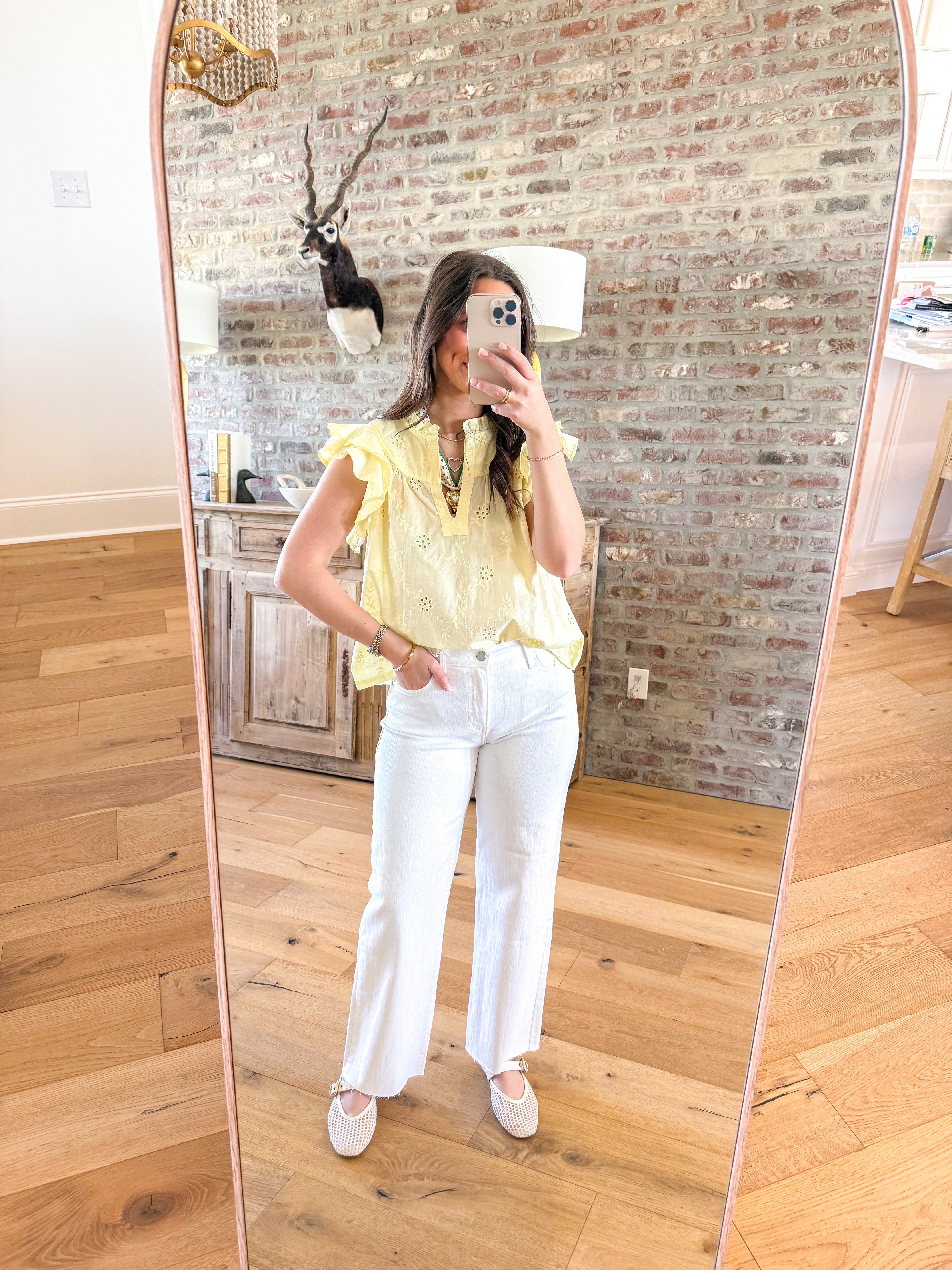 Yasmin Eyelet Ruffle Sleeve Blouse Butter