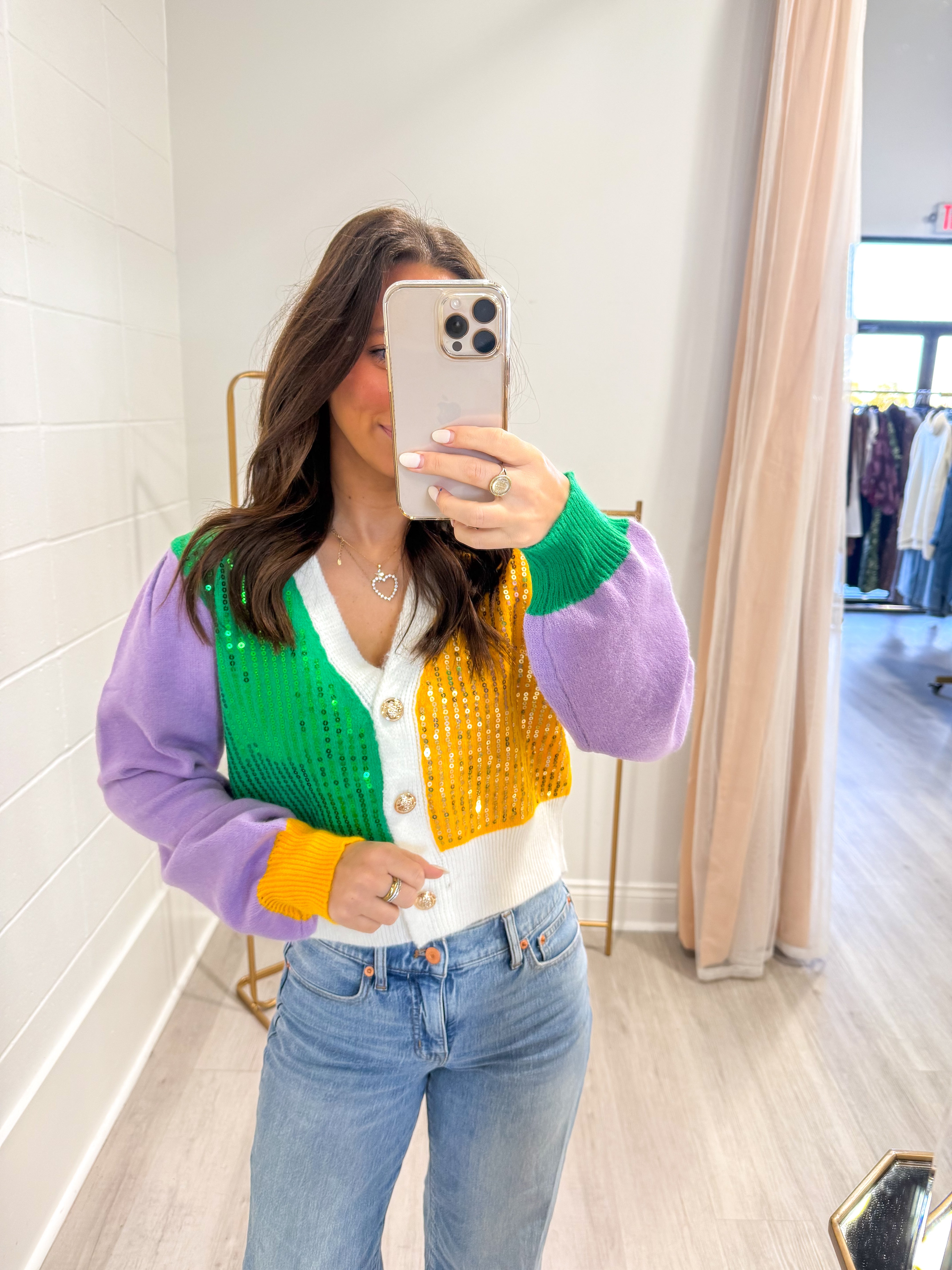 Sequin Color-Block MG Cardigan