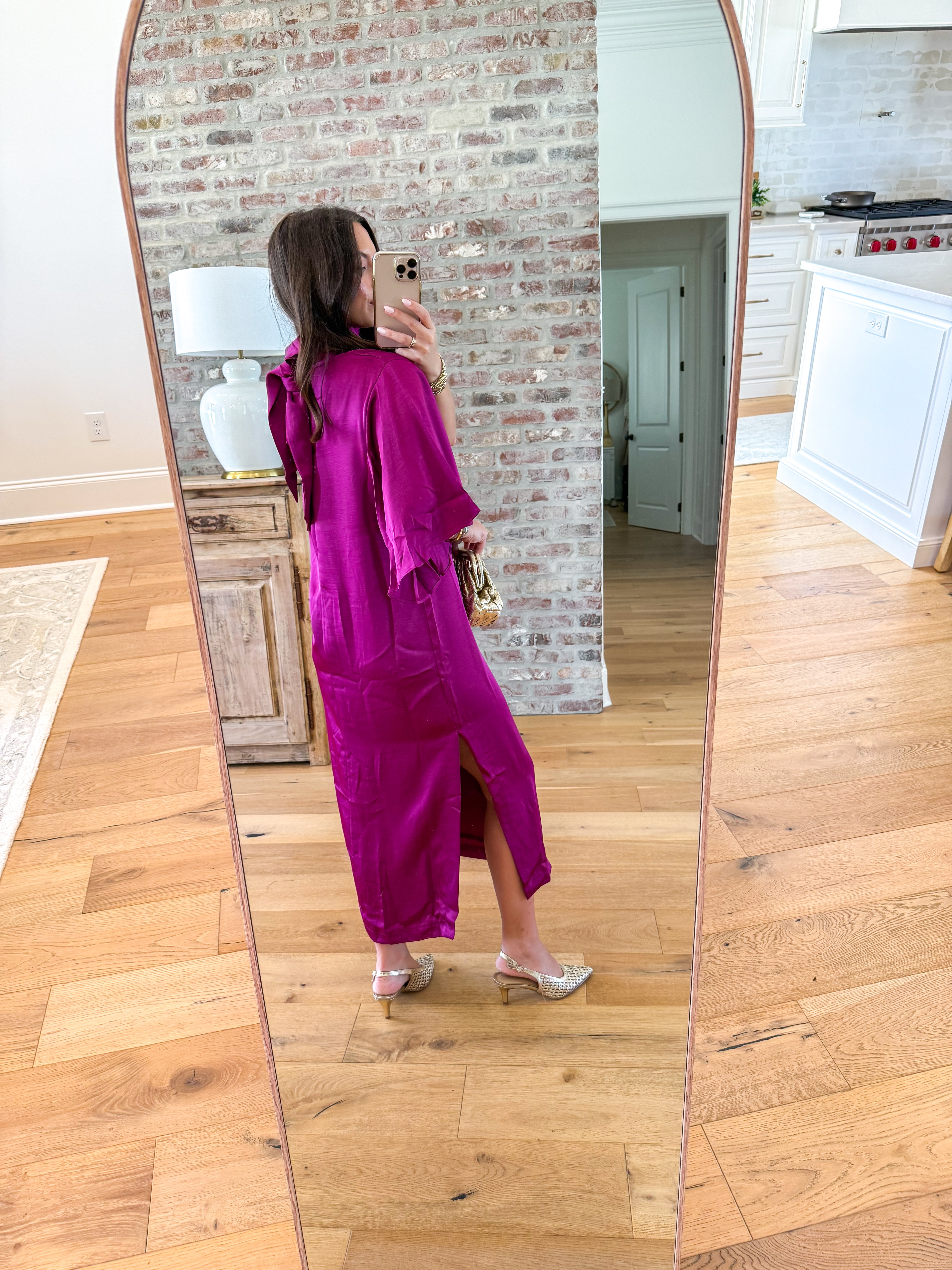 Magenta Hour Satin Tie-Back Midi Dress