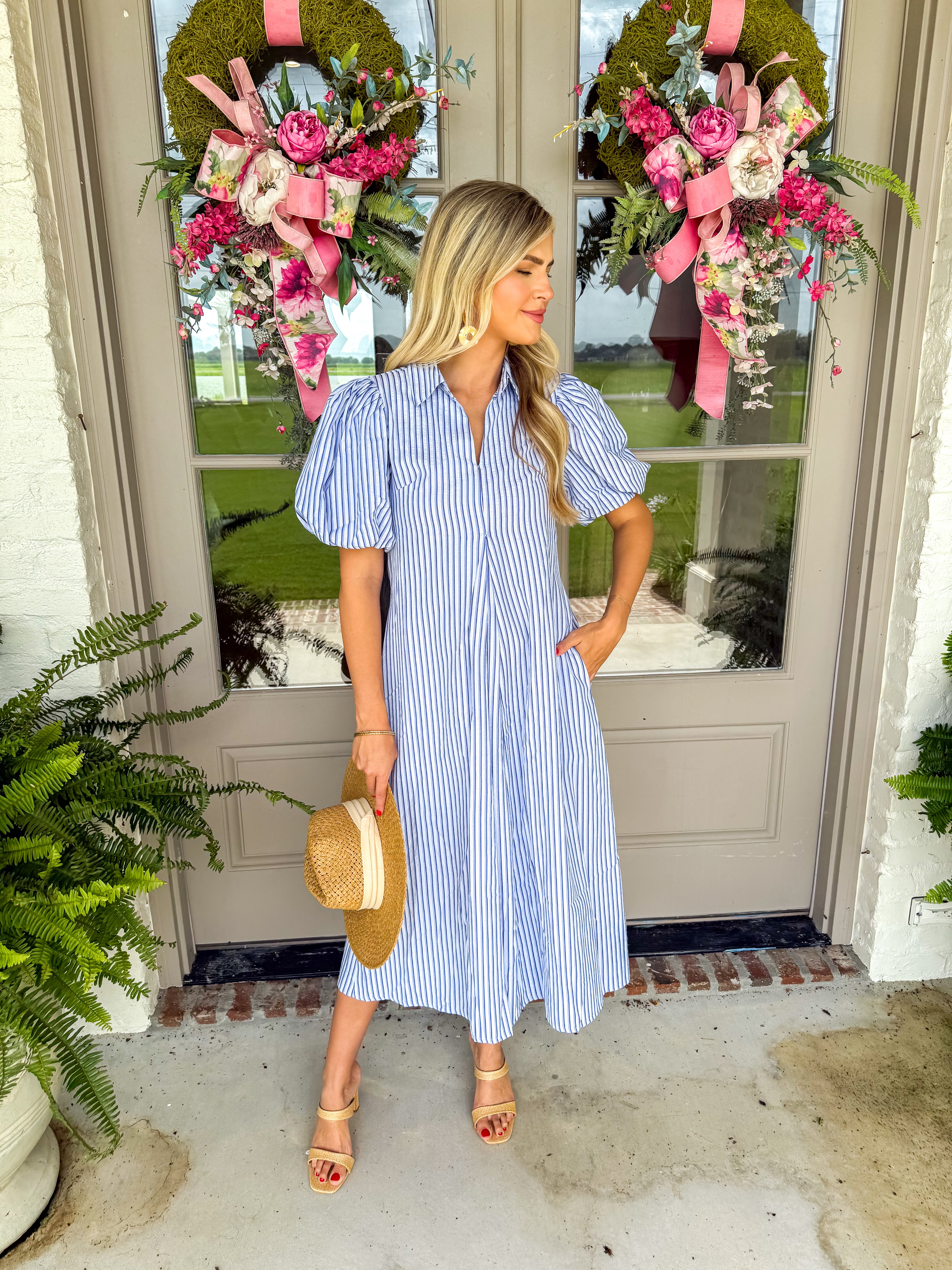 Magnolia Blue Stripe Midi